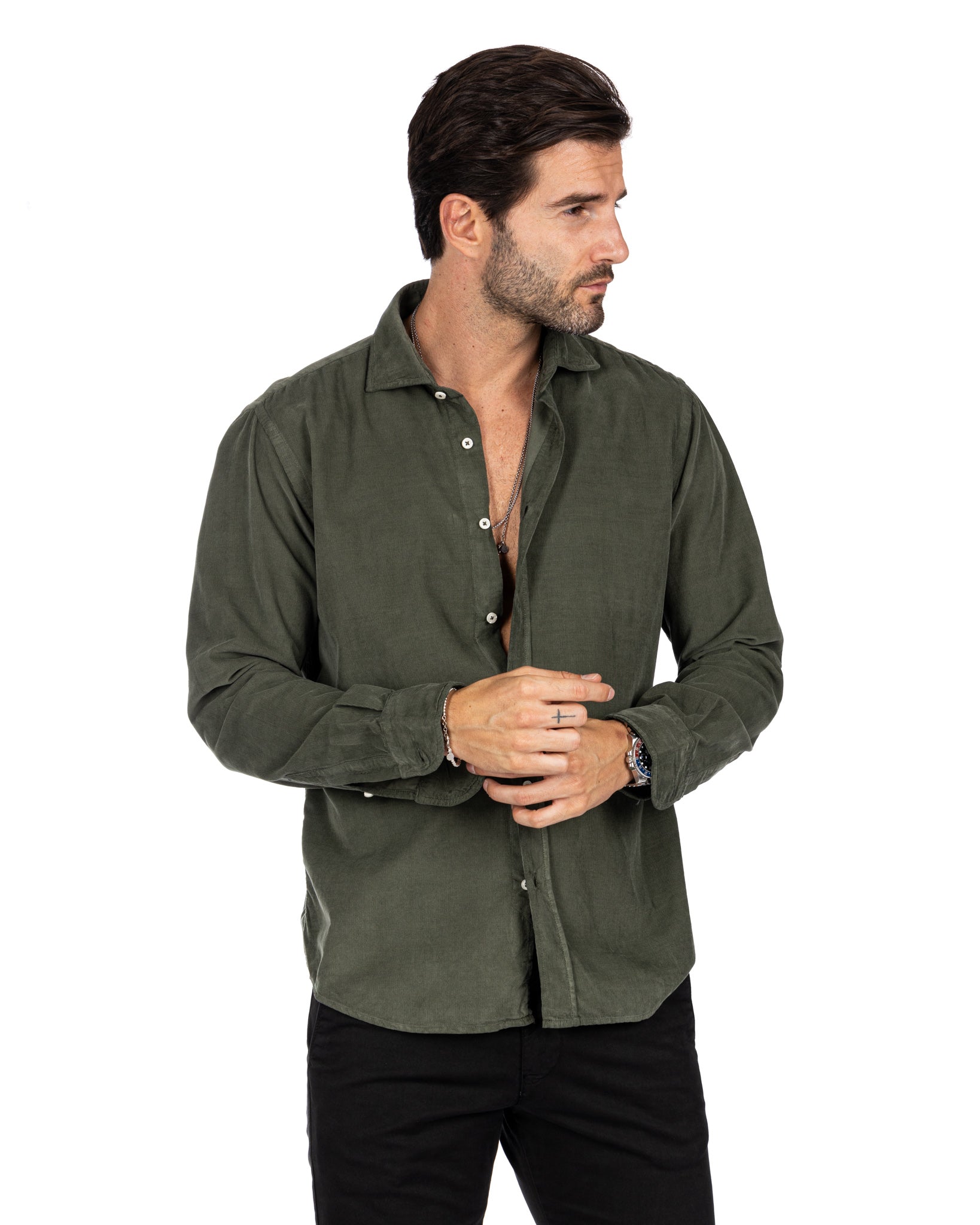 Vega - military shirt in thousand-stripe velvet