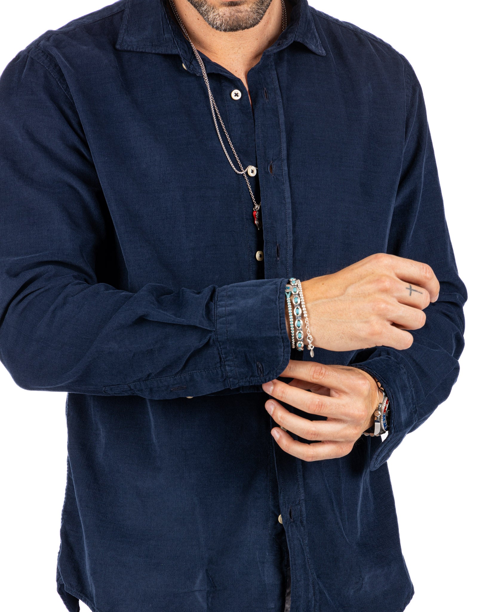 Vega - blue striped velvet shirt