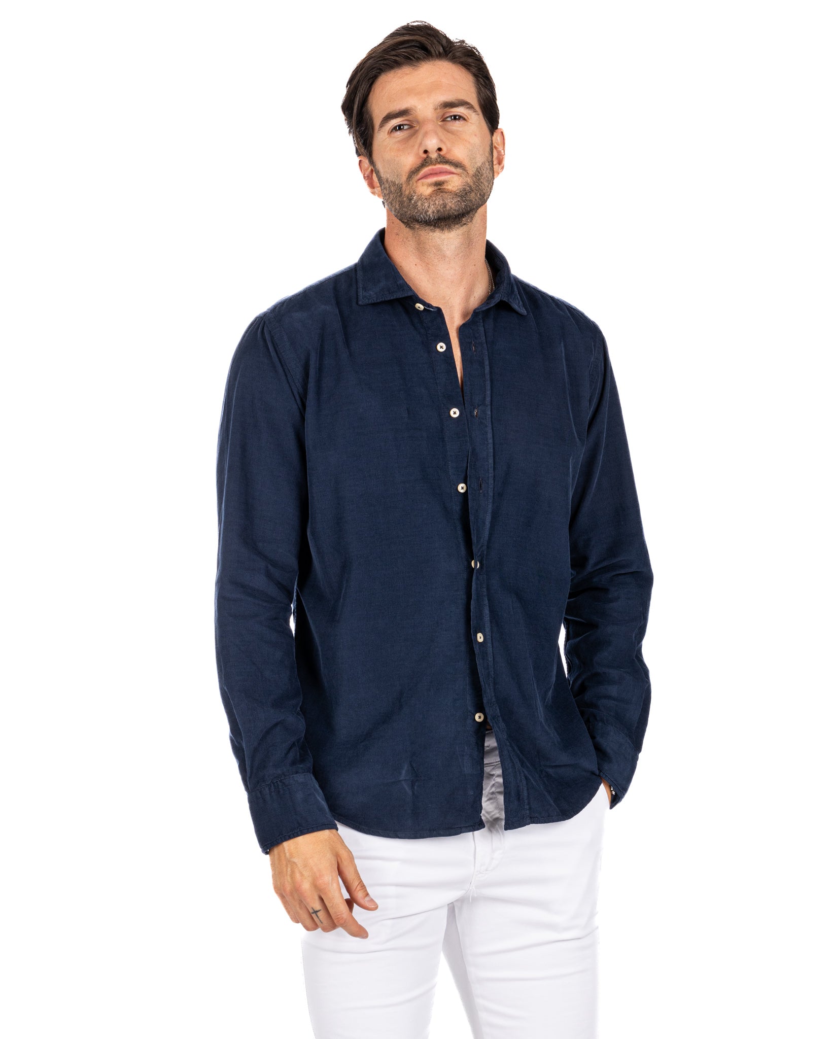 Vega - blue striped velvet shirt