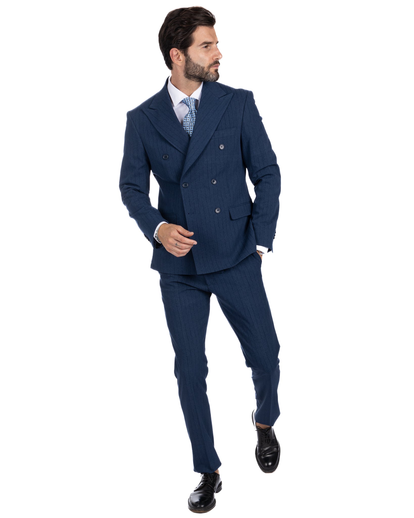 Enzo - double-breasted blue pinstriped suit