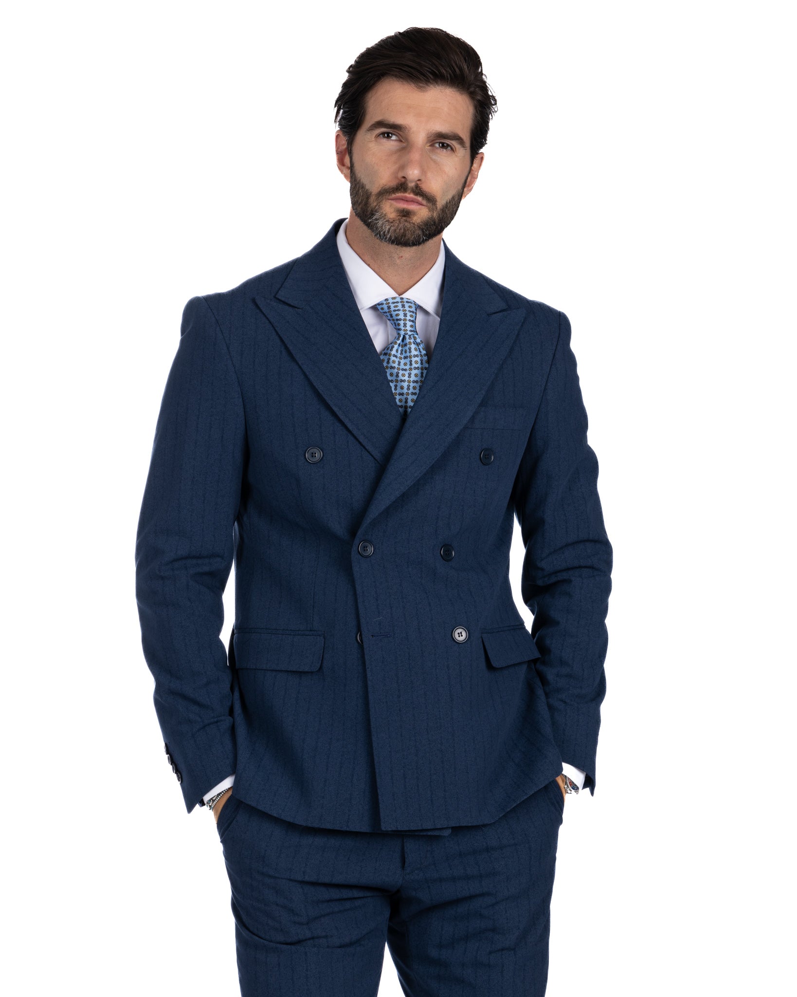 Enzo - double-breasted blue pinstriped suit