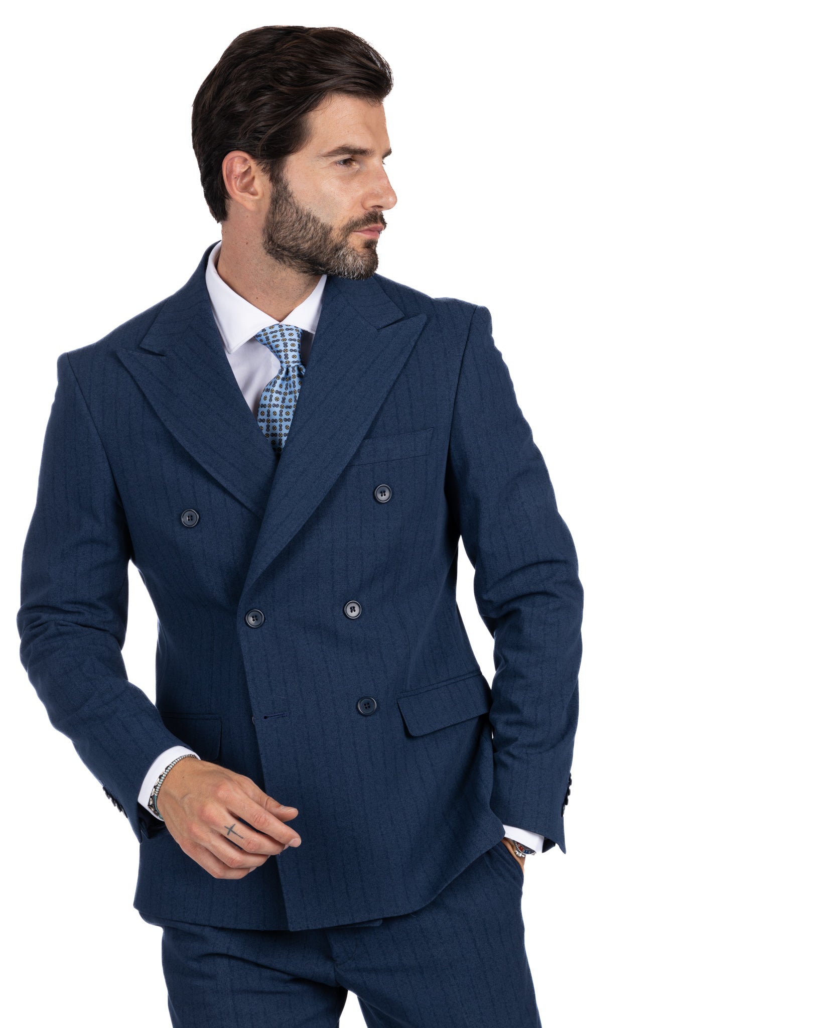 Enzo - double-breasted blue pinstriped suit