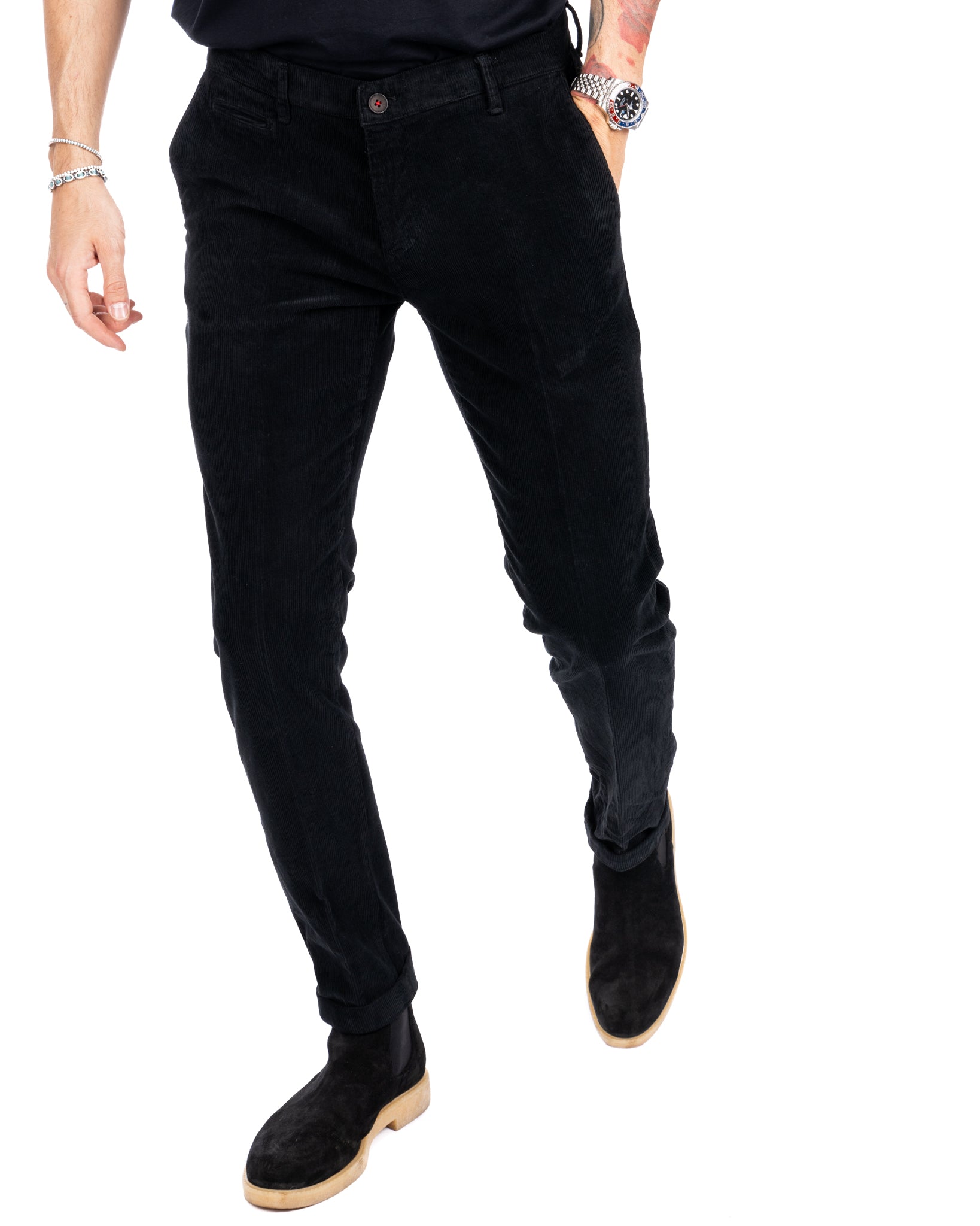 Amir - black thousand striped velvet trousers