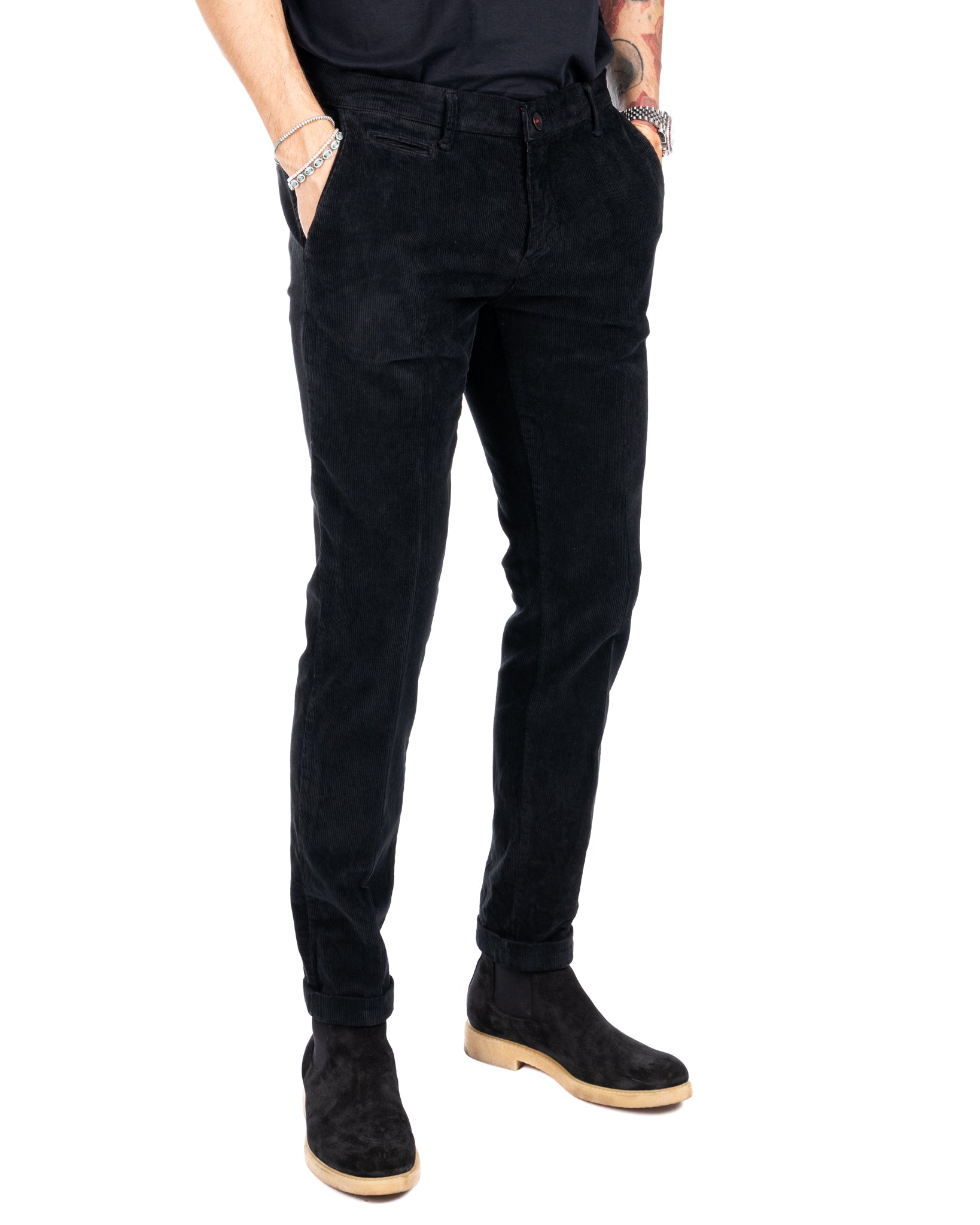 Amir - black thousand striped velvet trousers
