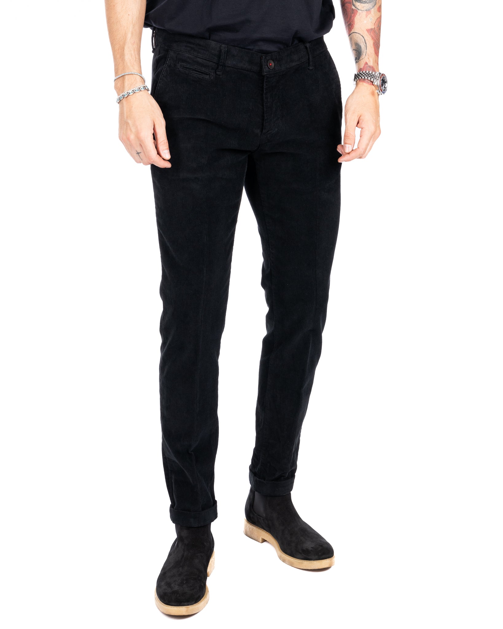 Amir - black thousand striped velvet trousers