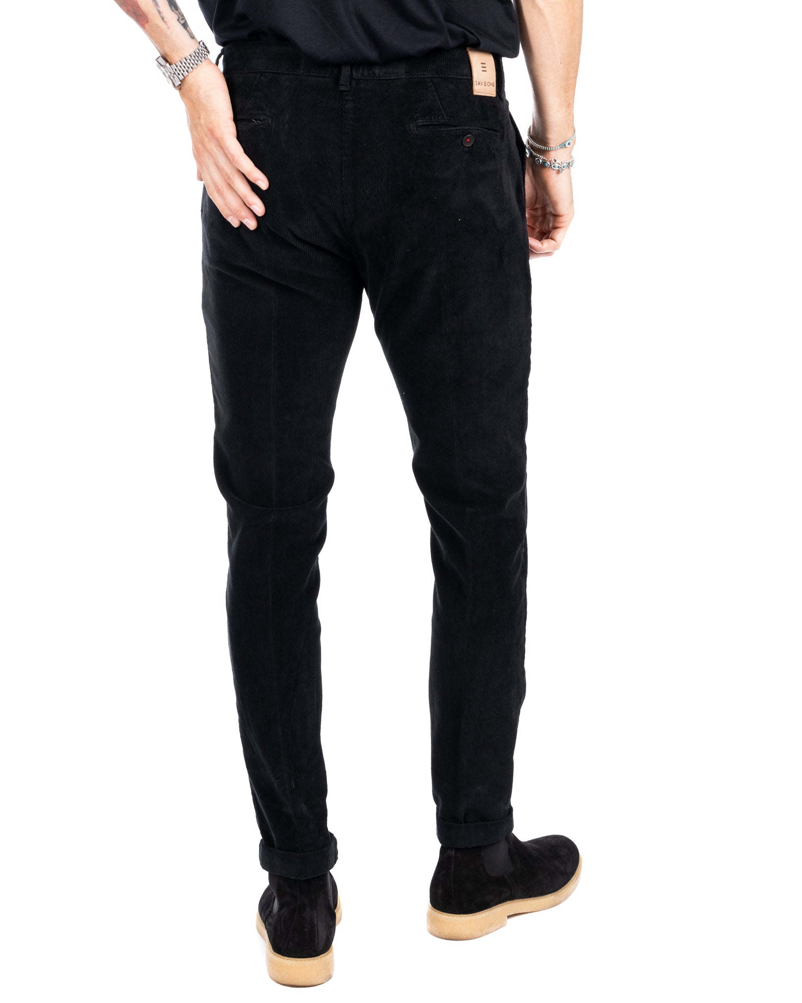 Amir - black thousand striped velvet trousers