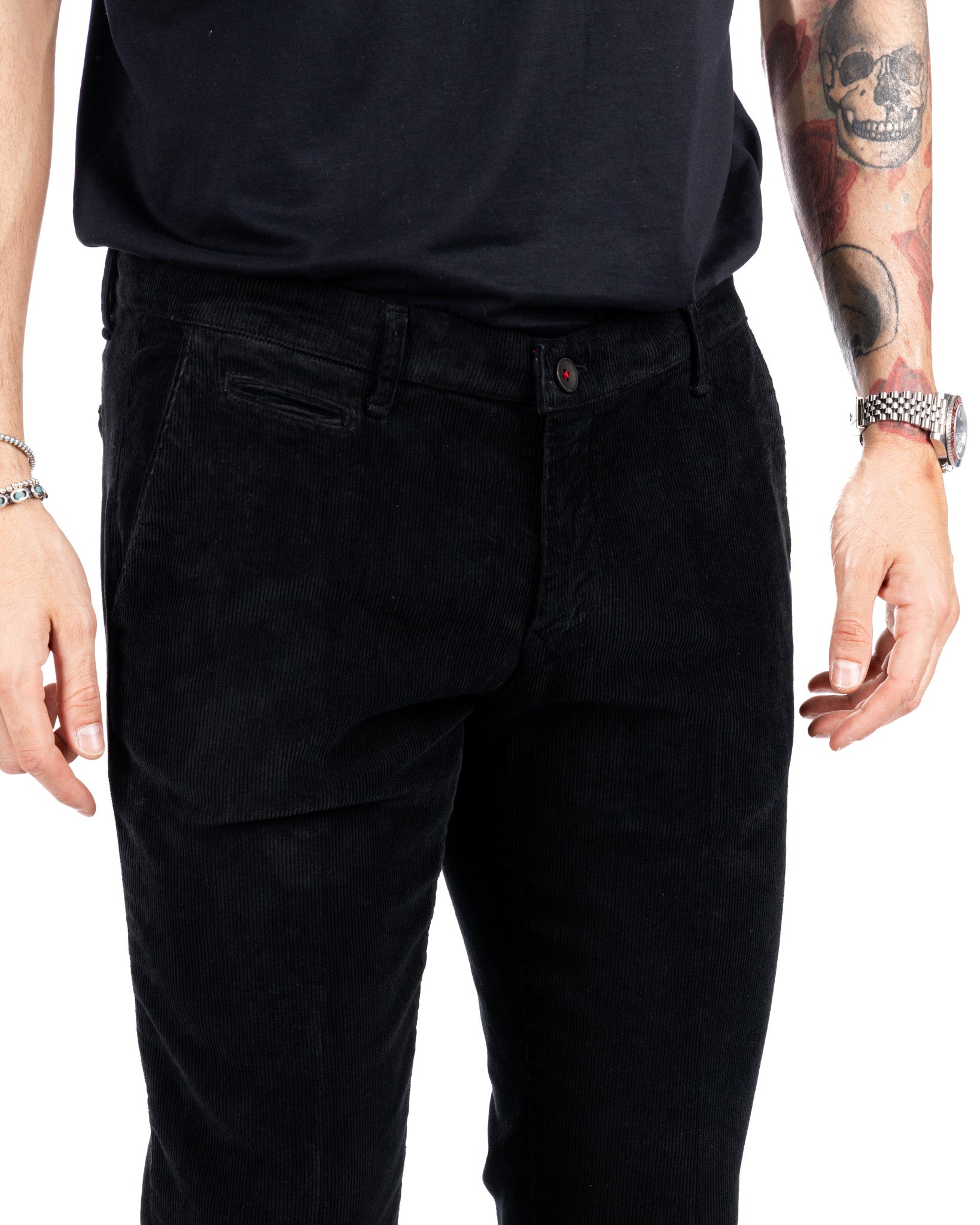 Amir - black thousand striped velvet trousers