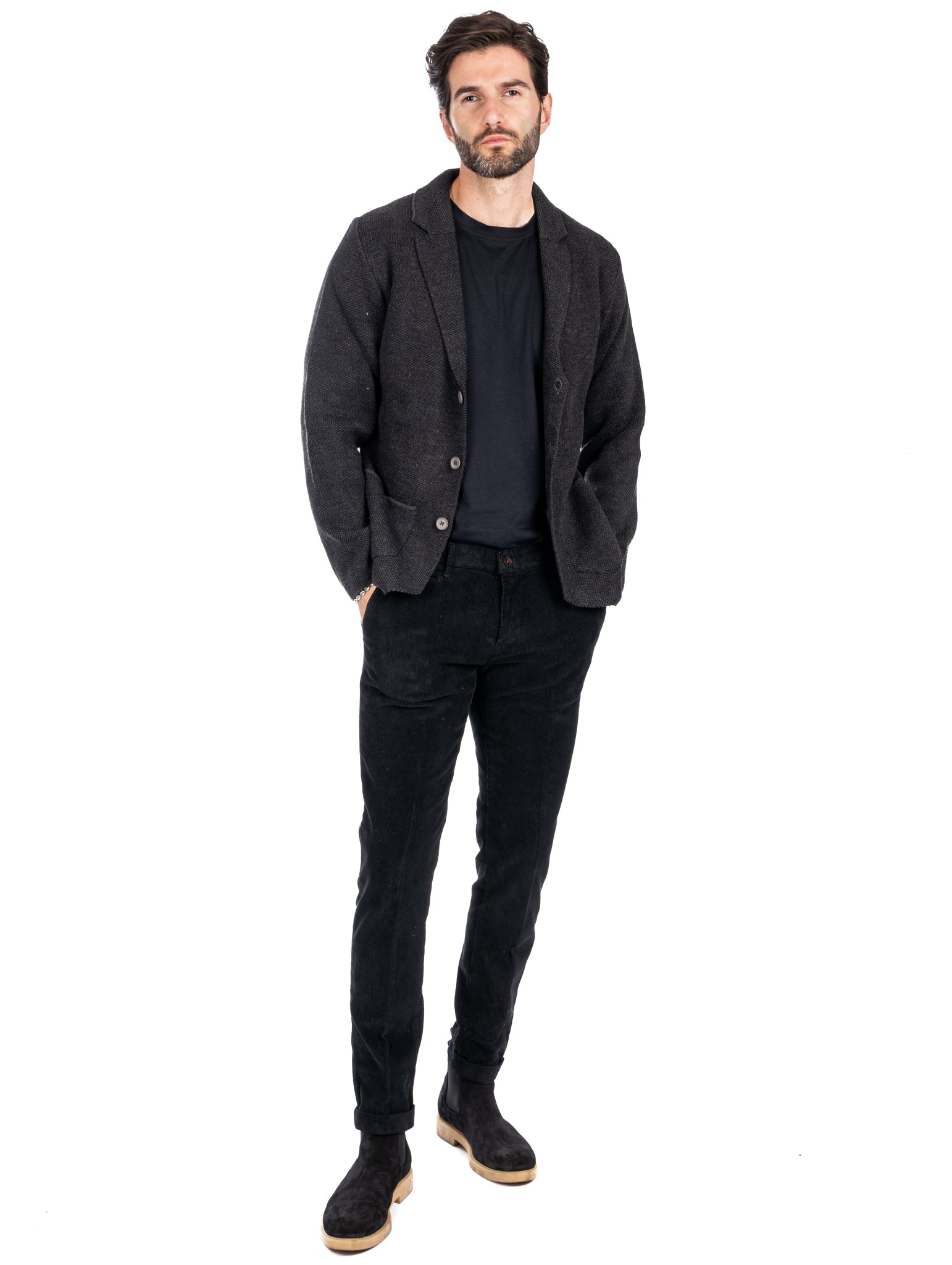 Amir - black thousand striped velvet trousers