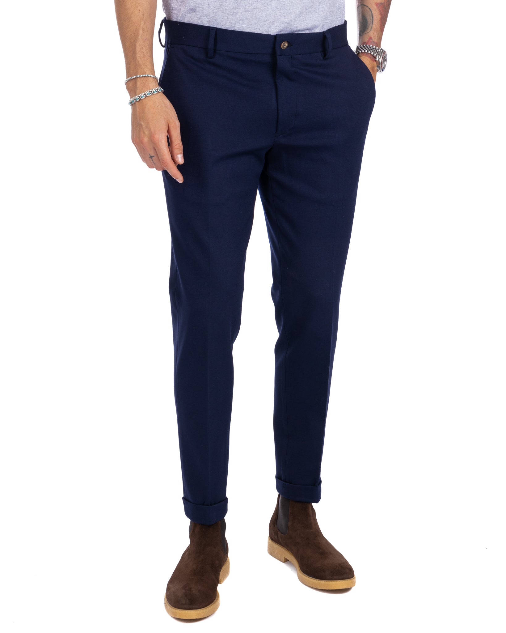 Mustang - pantalon point de Milan bleu