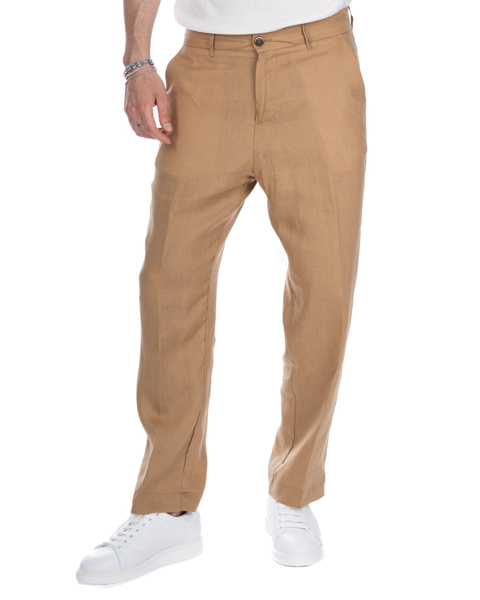 Lucas - pantalon large camel en pur lin