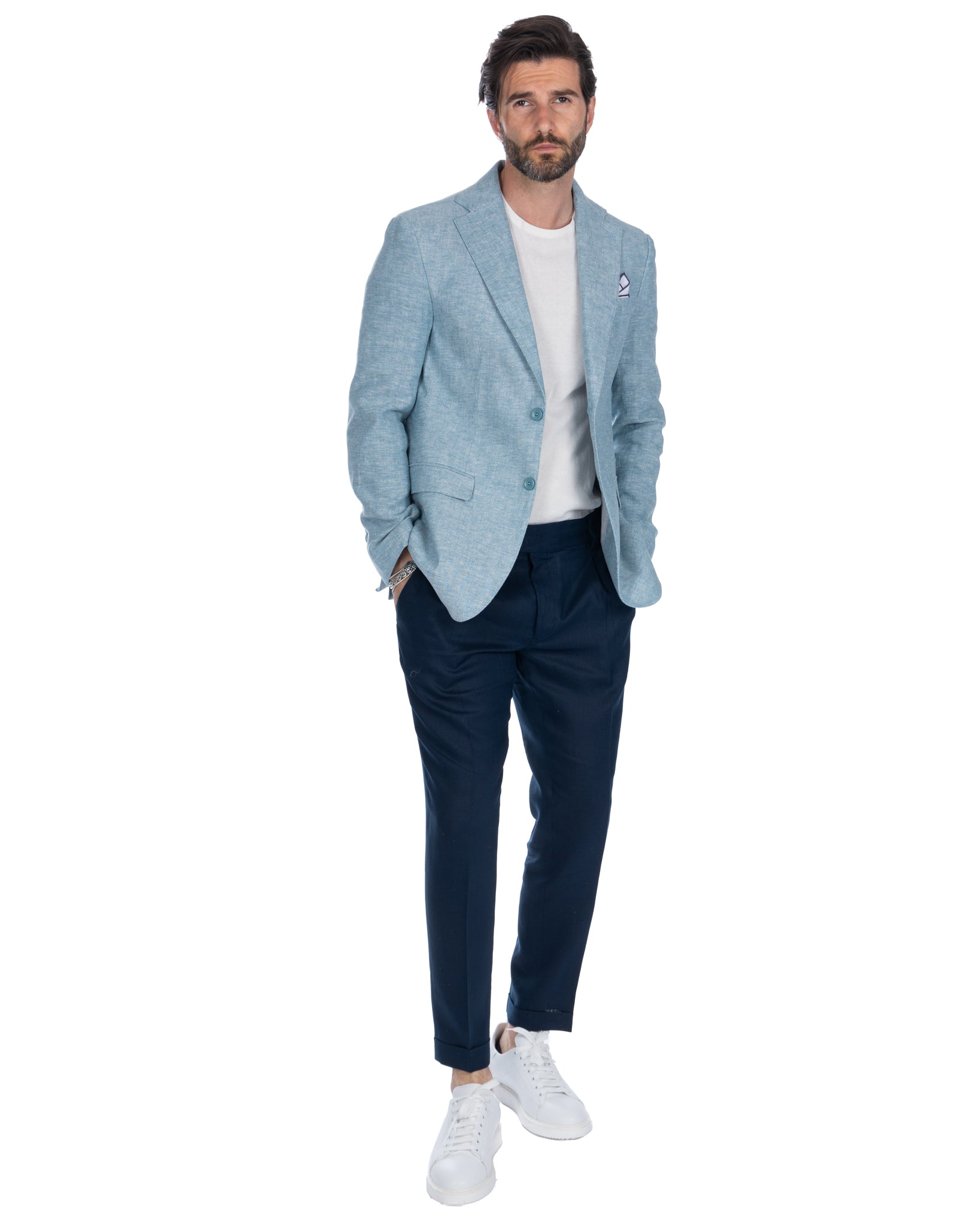 Treia - single-breasted blue herringbone jacket