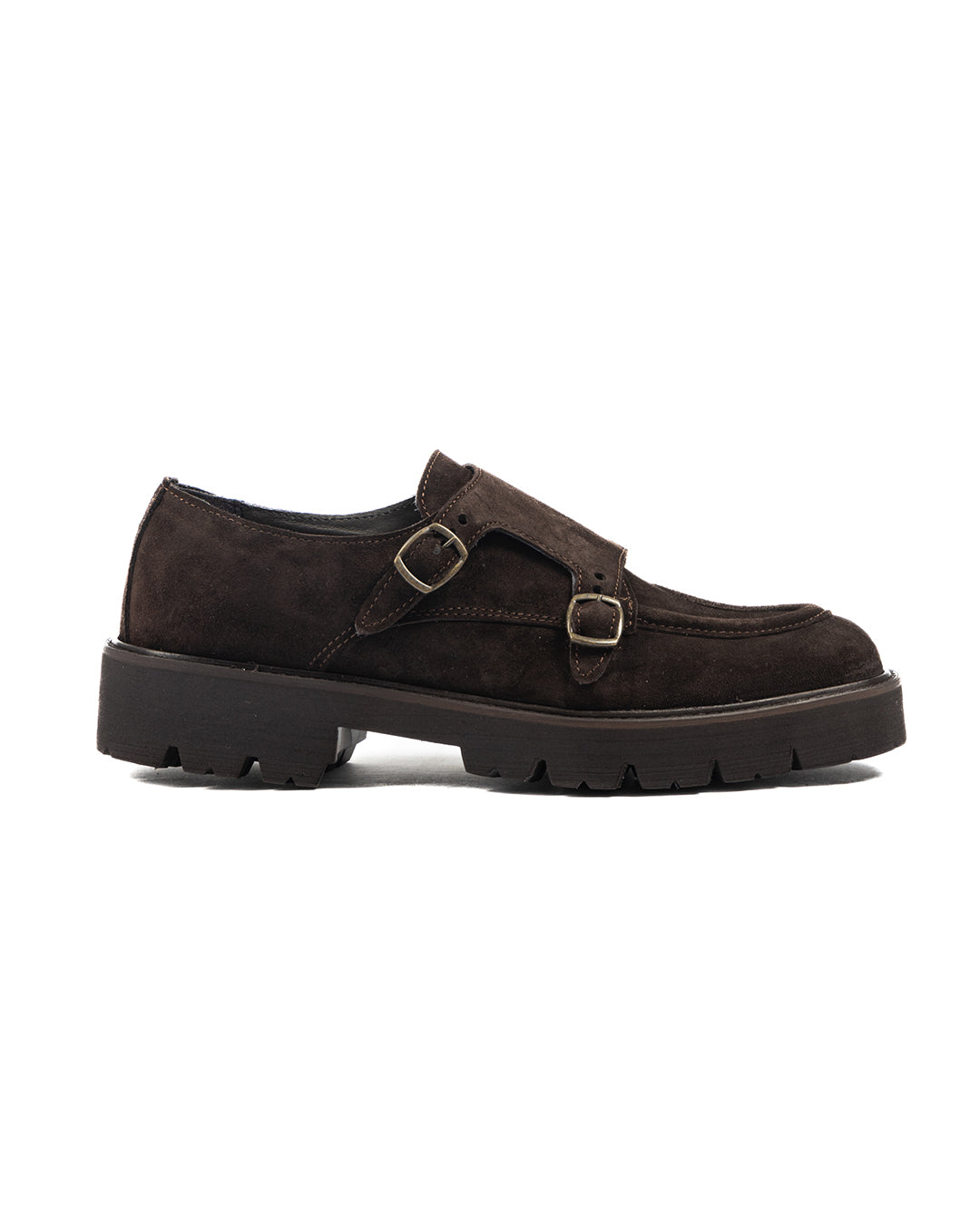 Falcon- dark brown suede moccasin with double buckle