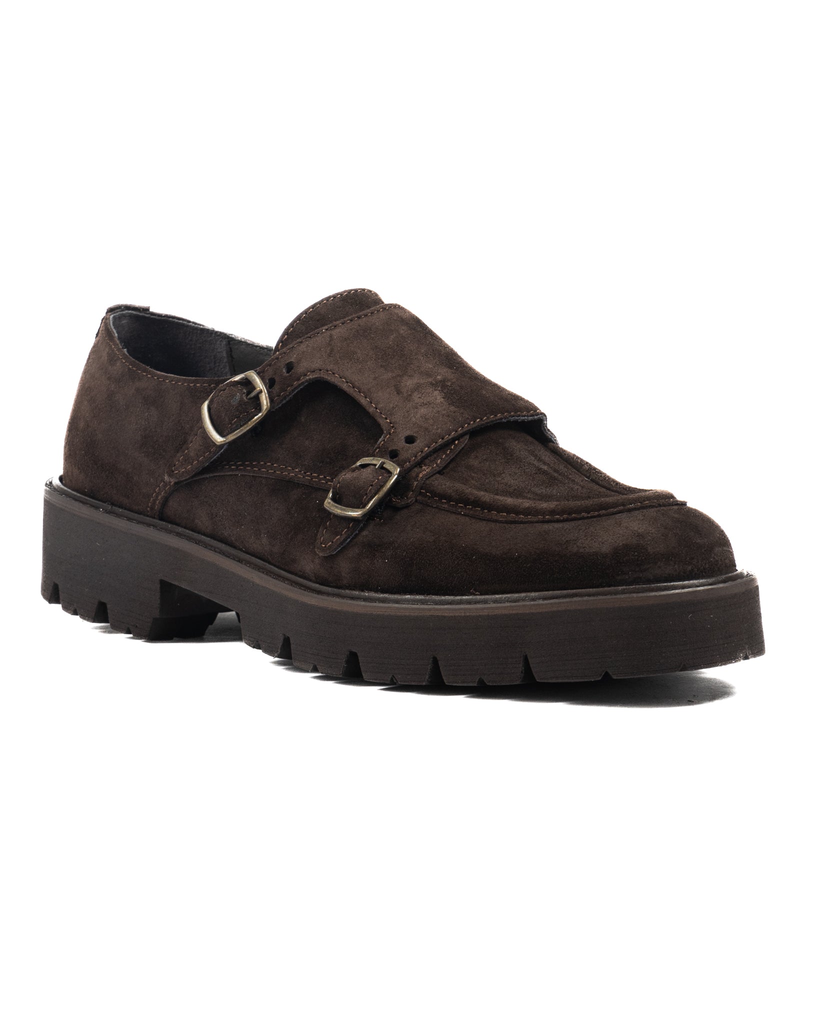 Falcon- dark brown suede moccasin with double buckle
