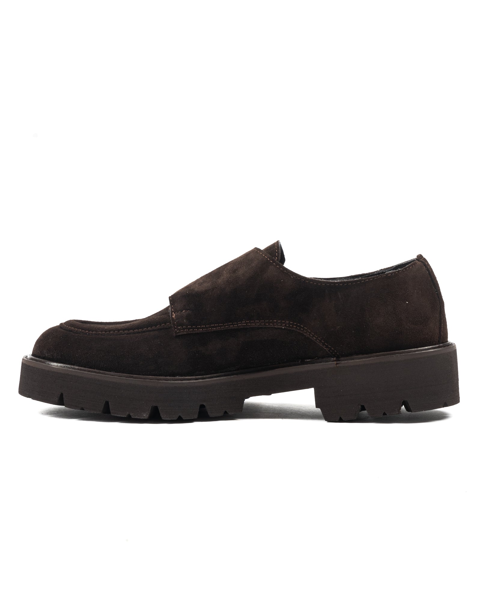 Falcon- dark brown suede moccasin with double buckle
