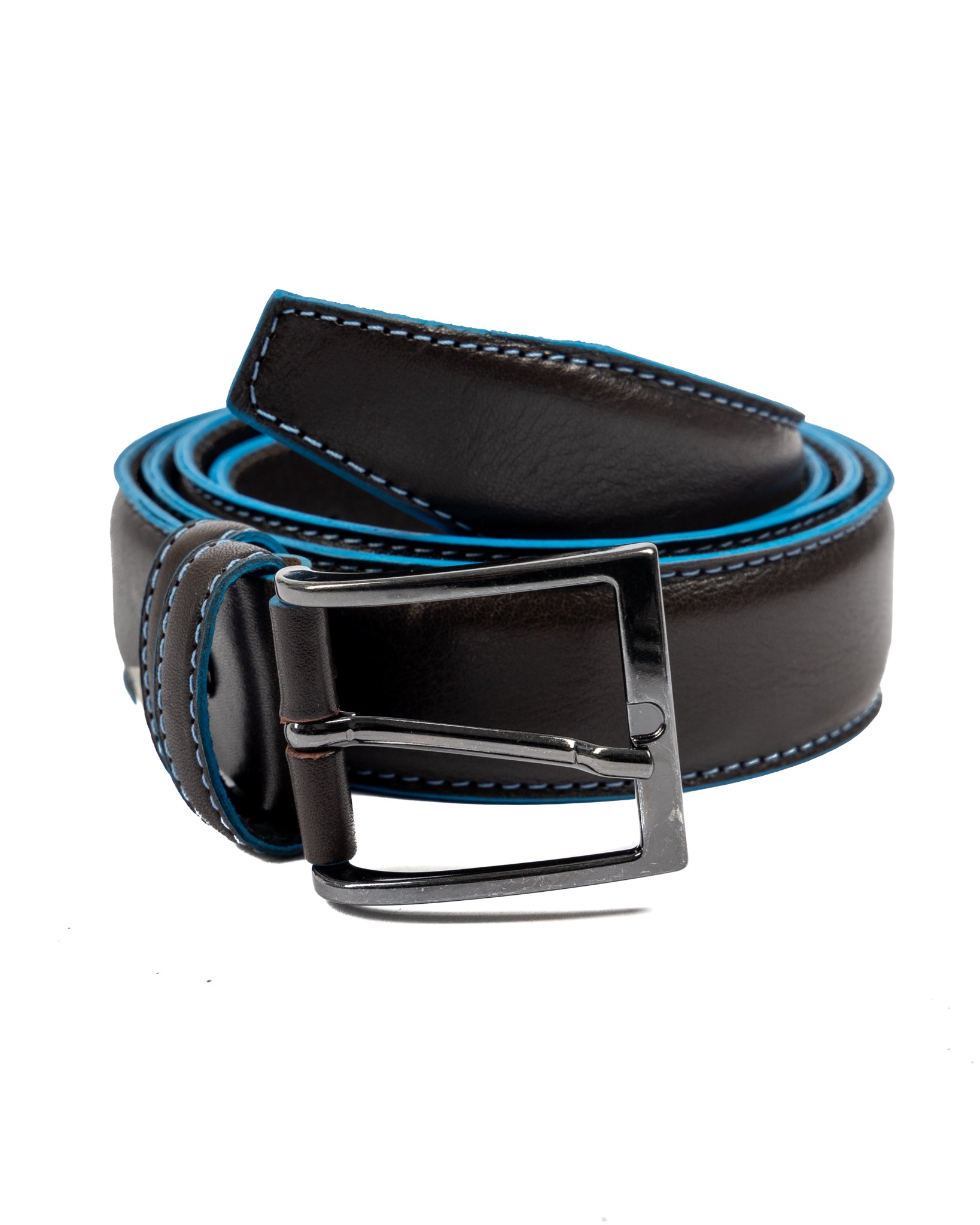 Pienza - dark brown leather belt with contrasting stitching