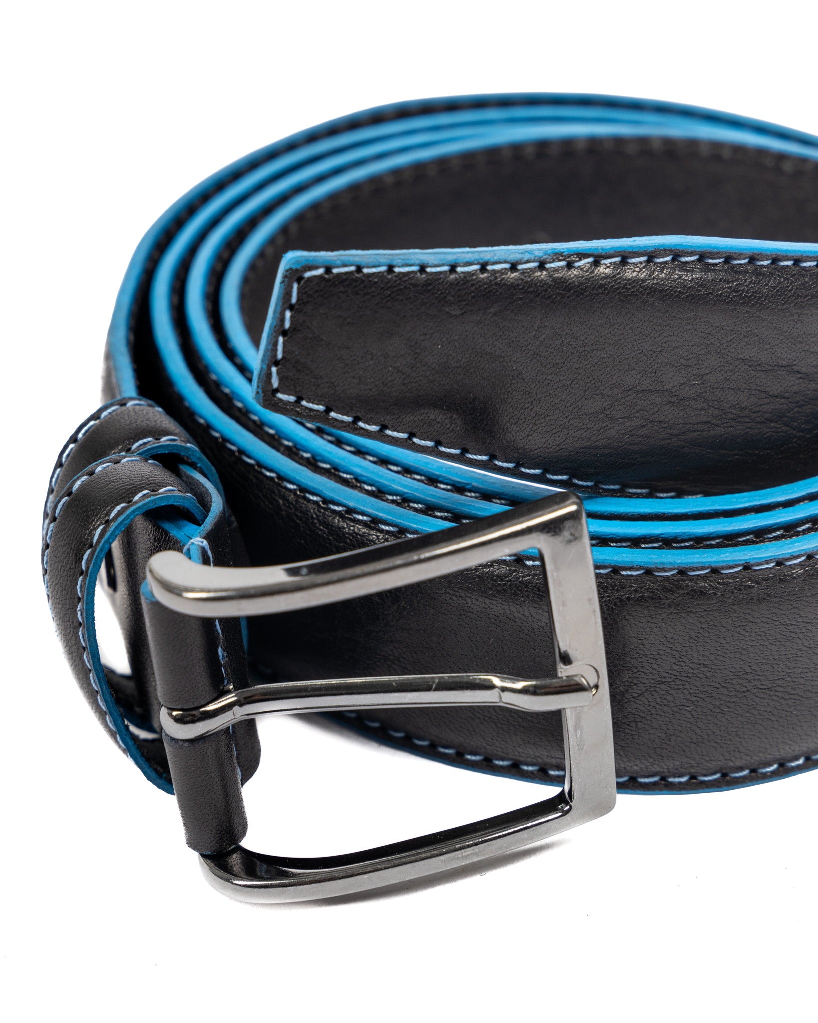 Pienza - ceinture en cuir noir avec surpiqûres contrastées