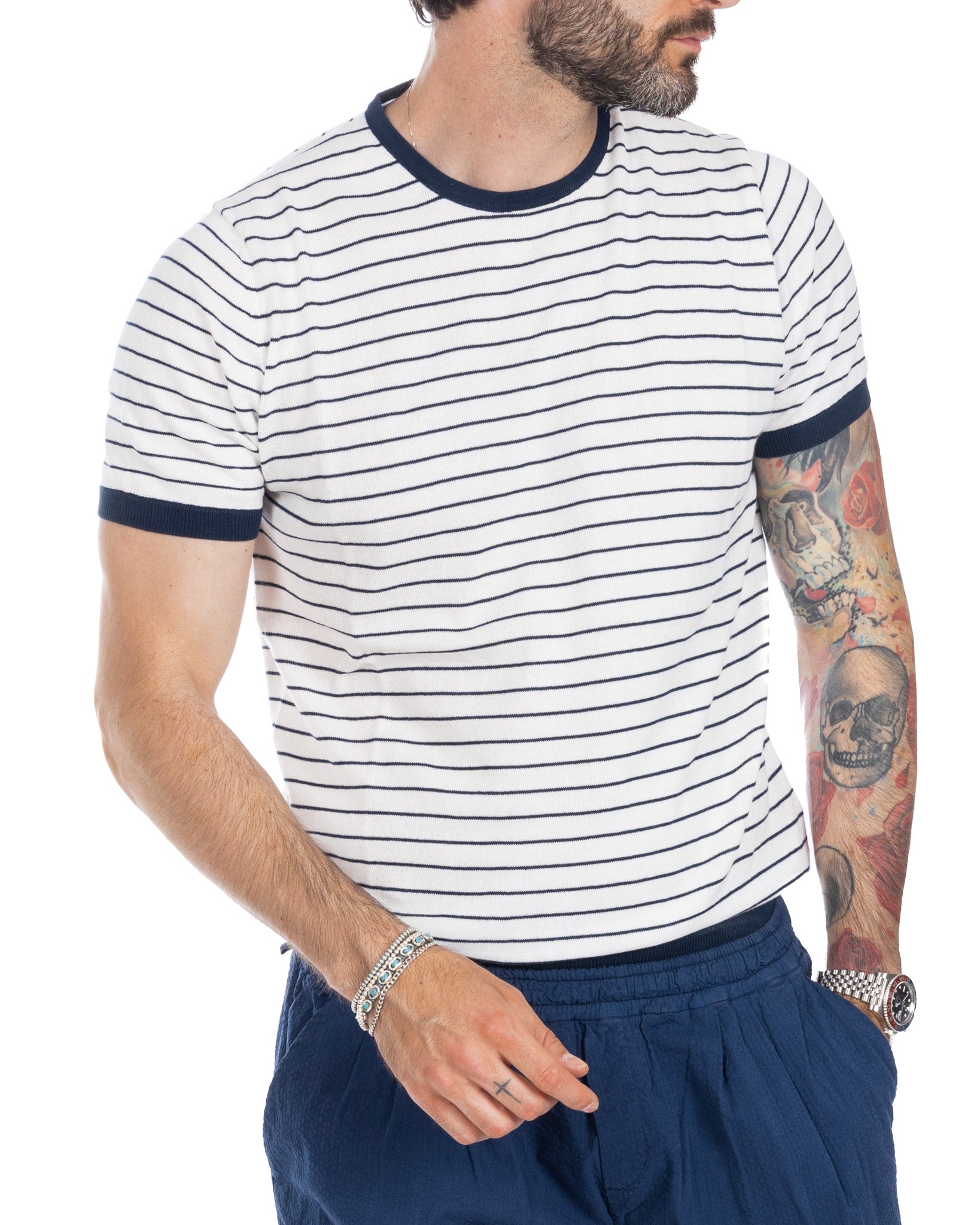 Corrado - t-shirt en maille rayé bleu