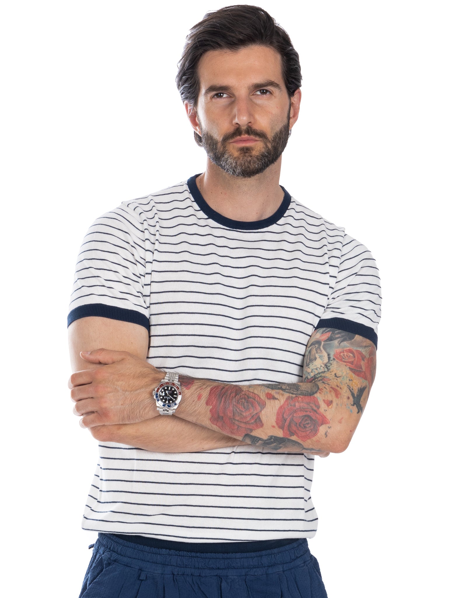 Corrado - t-shirt en maille rayé bleu