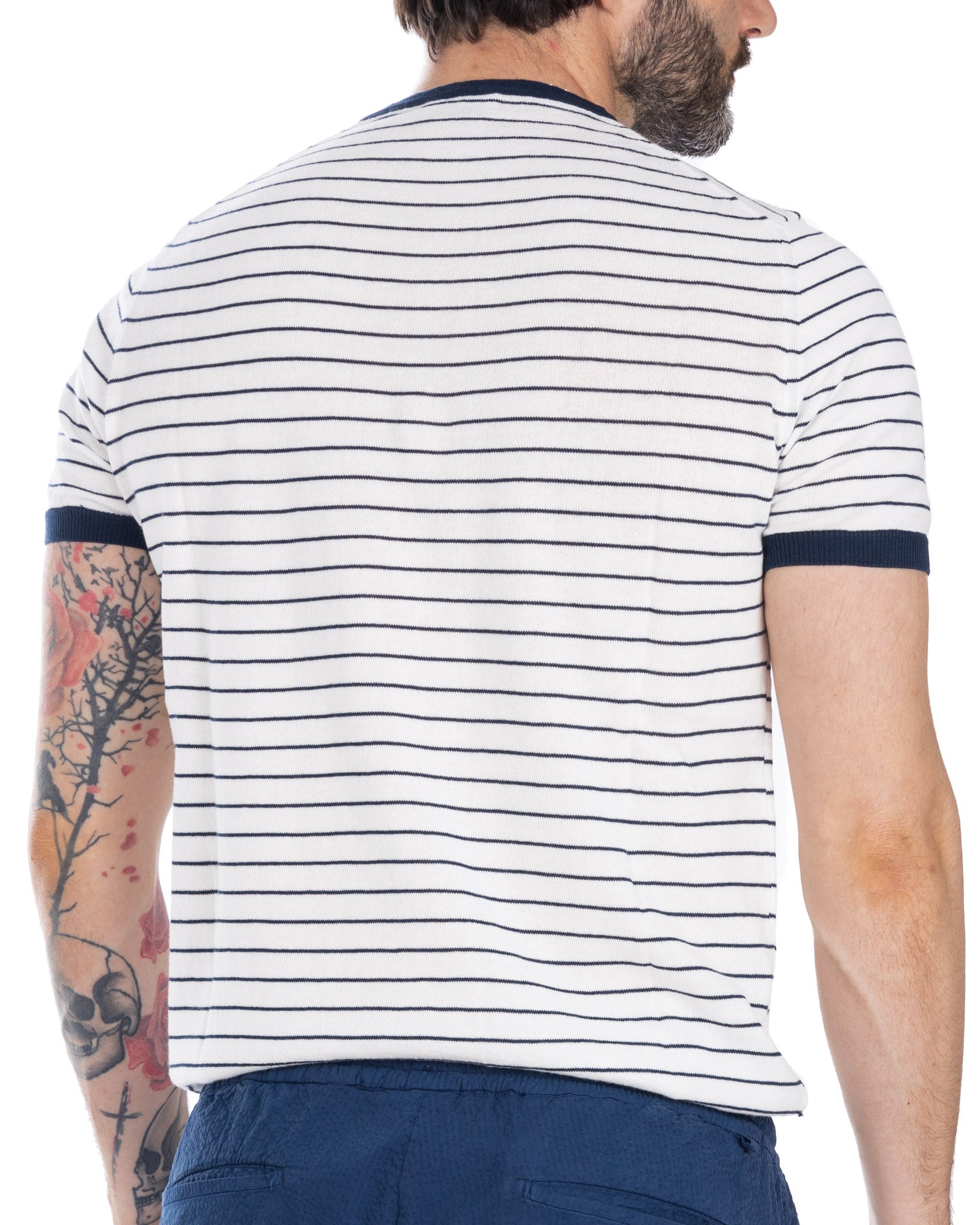 Corrado - t-shirt en maille rayé bleu