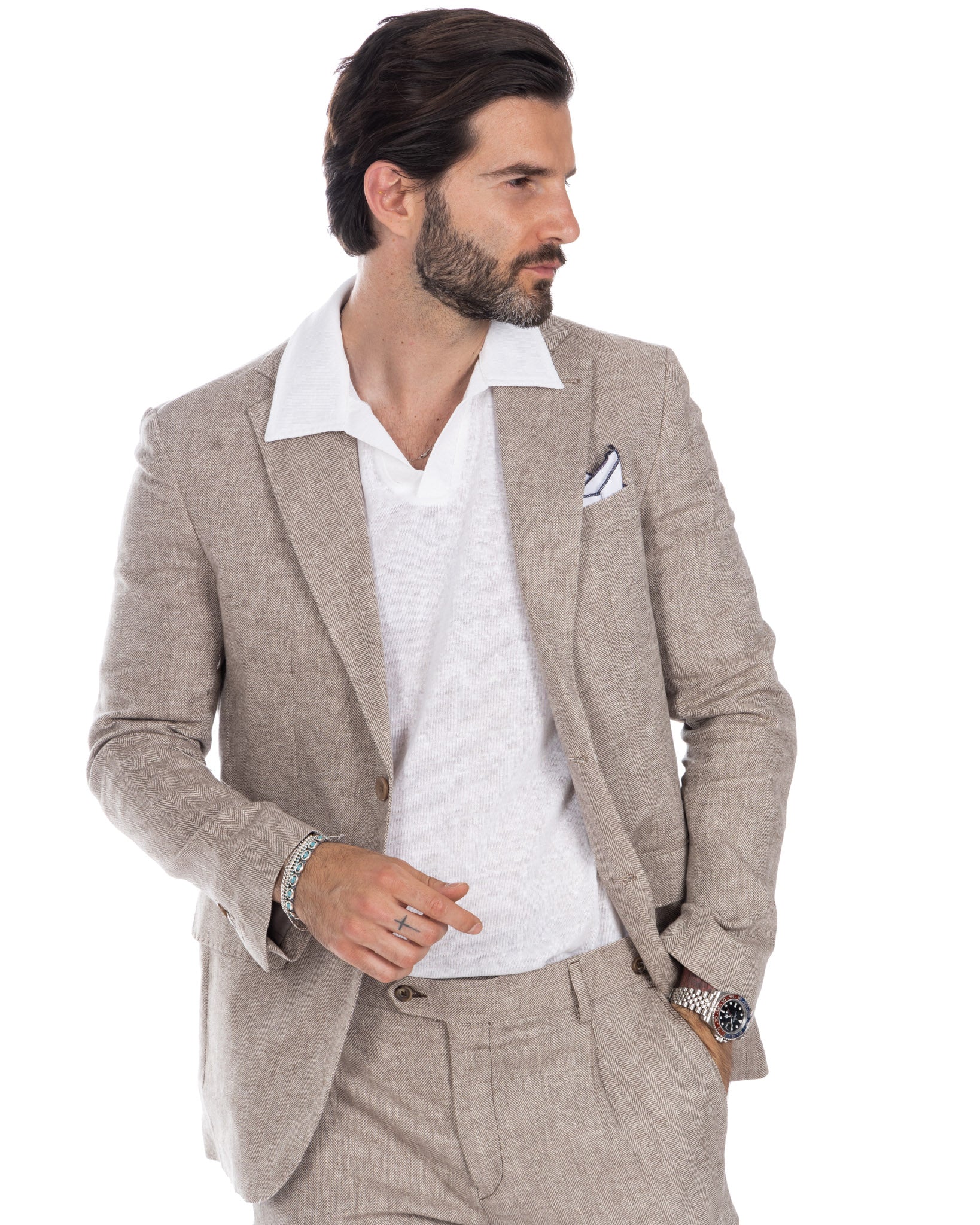 Treia - veste à chevrons boue à simple boutonnage