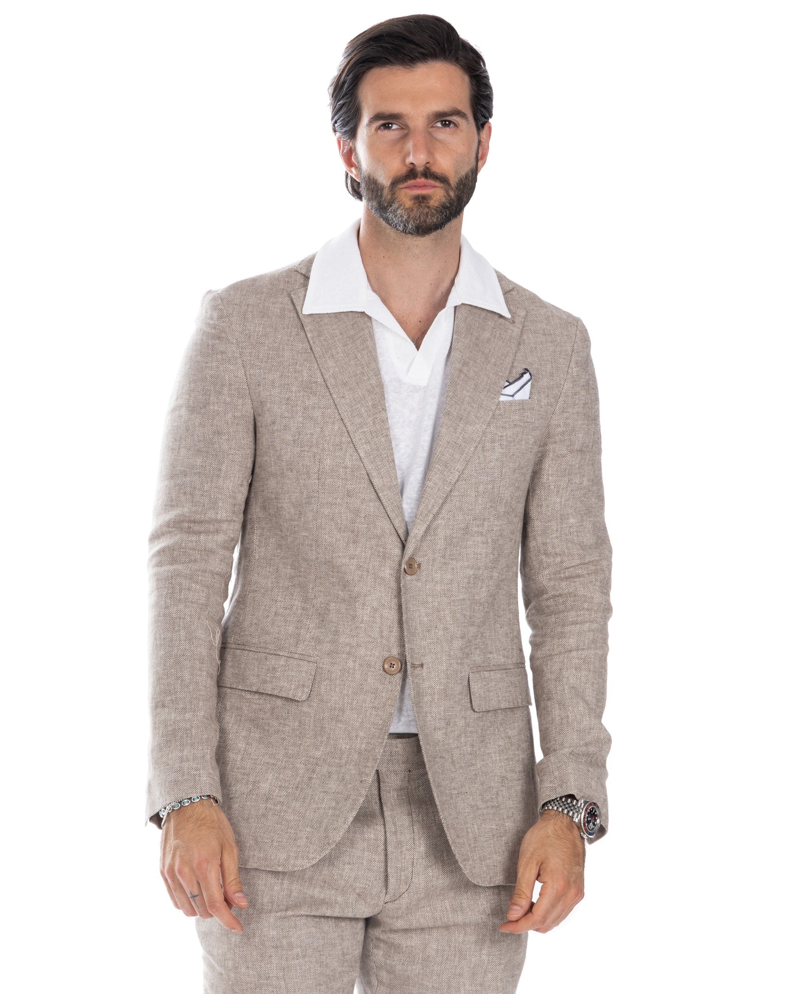 Treia - veste à chevrons boue à simple boutonnage
