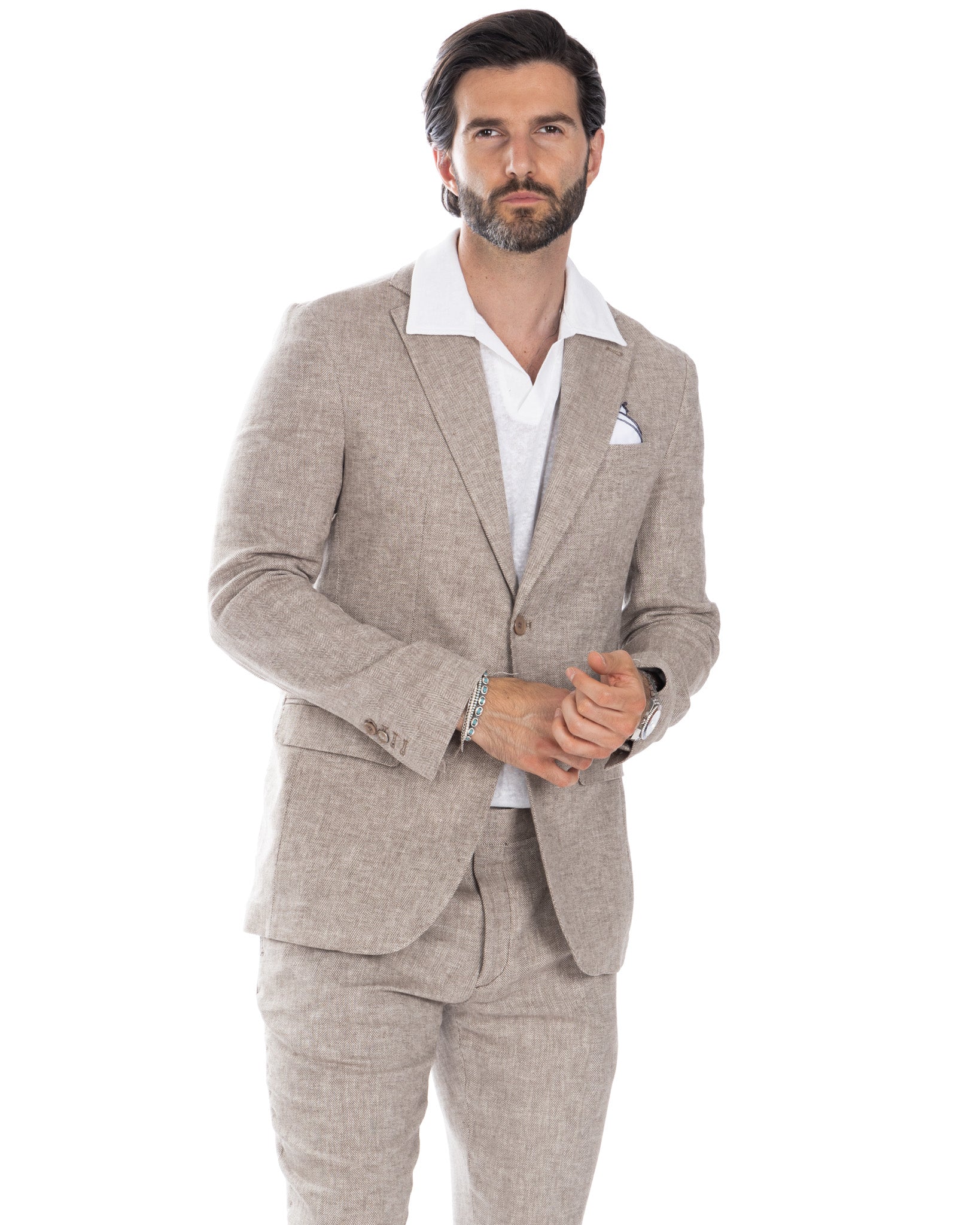 Treia - veste à chevrons boue à simple boutonnage