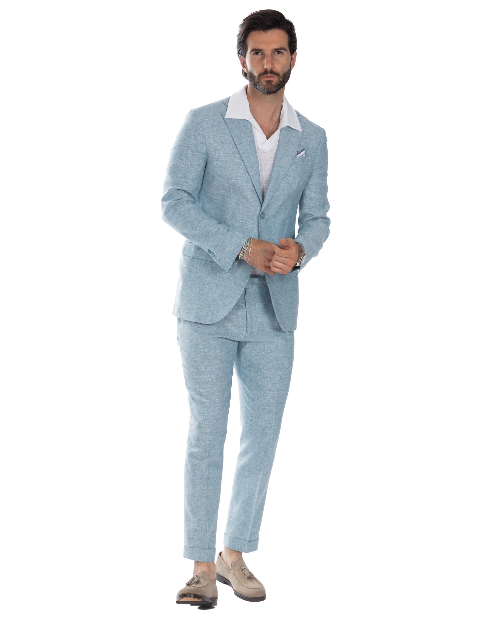 Moresco - pantalone azzurro spigato