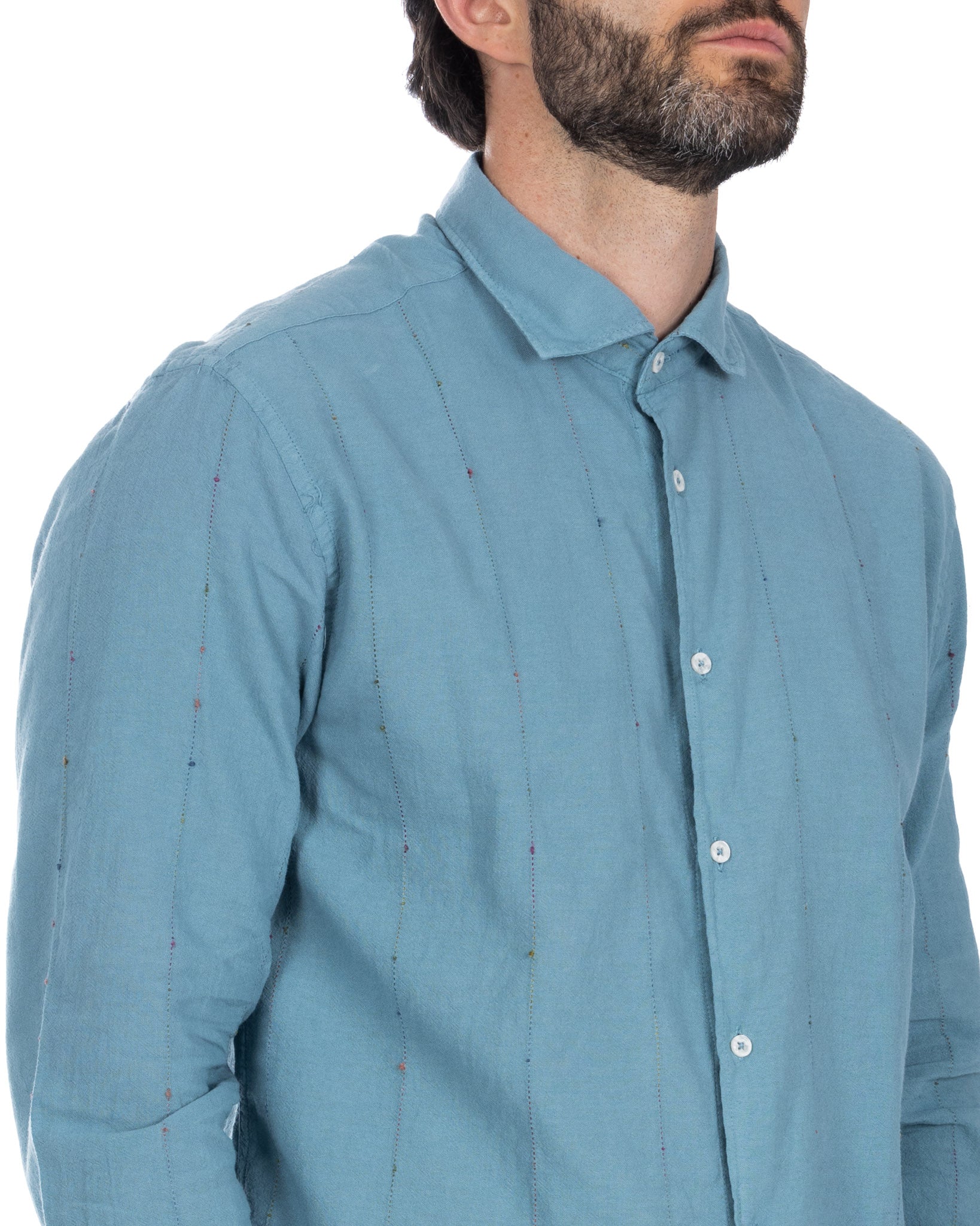 Arcobaleno - camicia ottanio con ricami