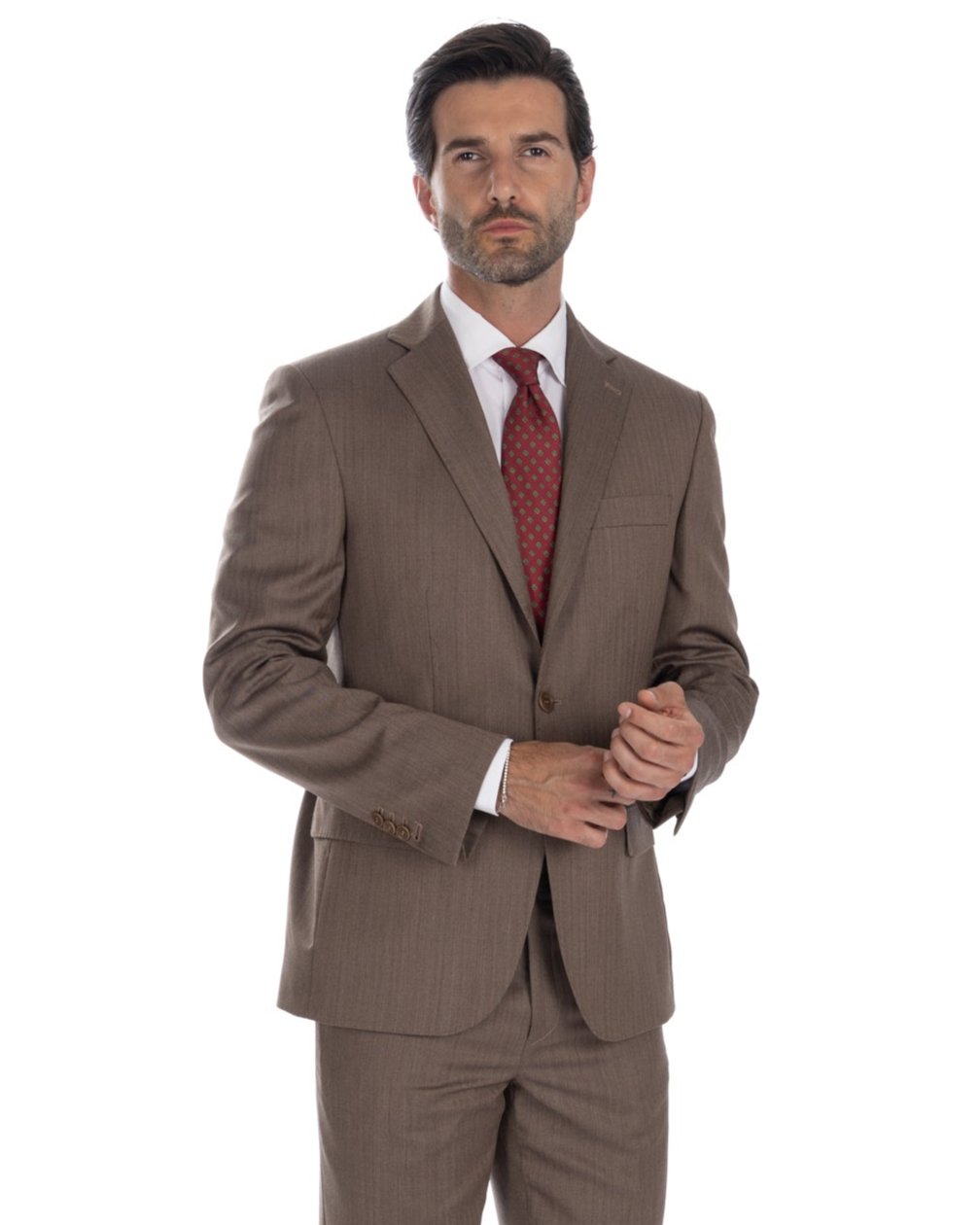 Single Breasted Herringbone Suit in Dark Brown - Vitale Barberis Canonico