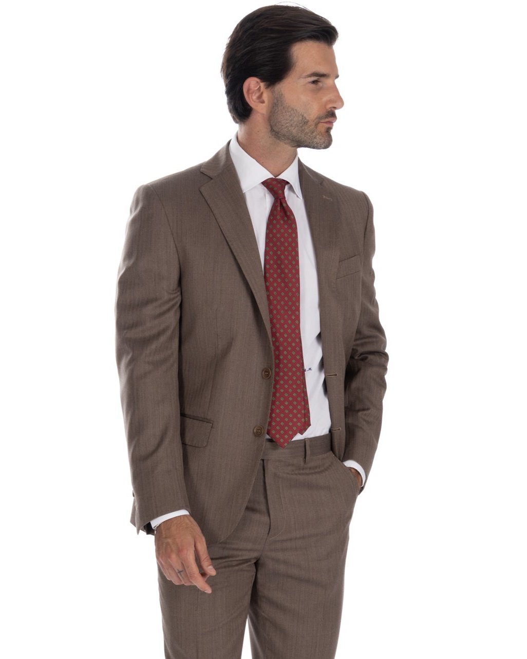 Single Breasted Herringbone Suit in Dark Brown - Vitale Barberis Canonico