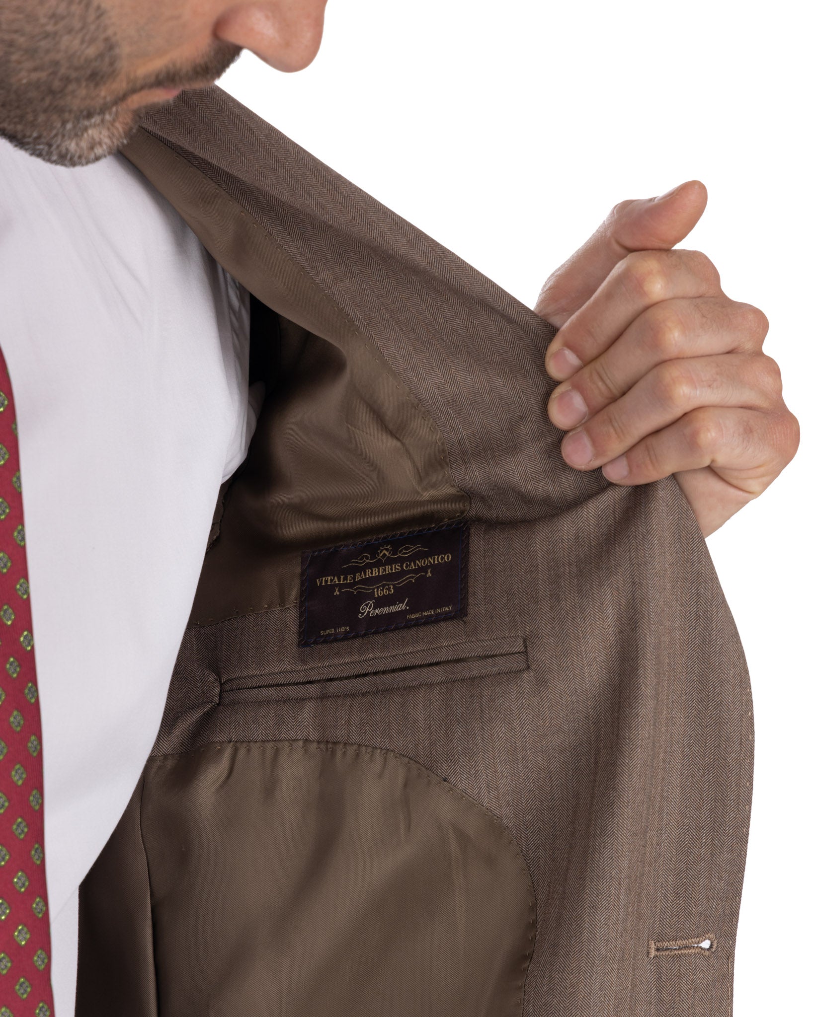Single Breasted Herringbone Suit in Dark Brown - Vitale Barberis Canonico