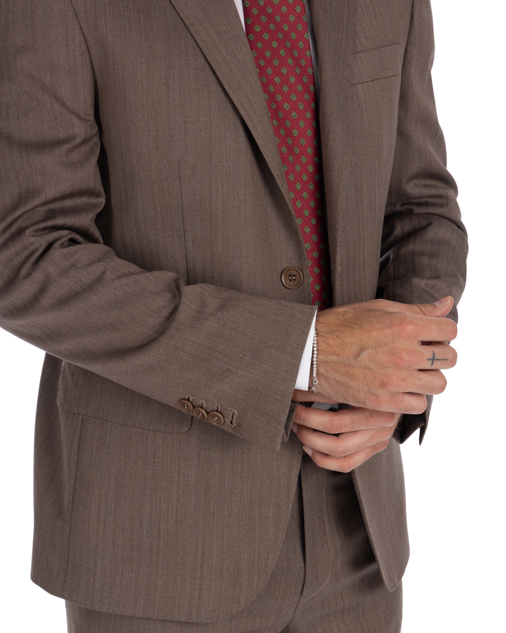 Single Breasted Herringbone Suit in Dark Brown - Vitale Barberis Canonico