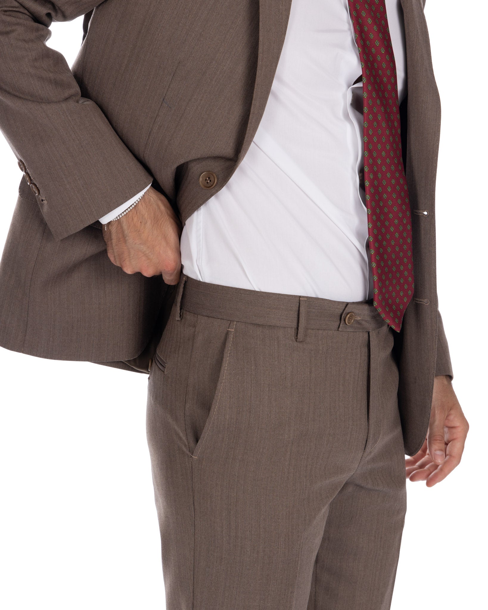 Single Breasted Herringbone Suit in Dark Brown - Vitale Barberis Canonico
