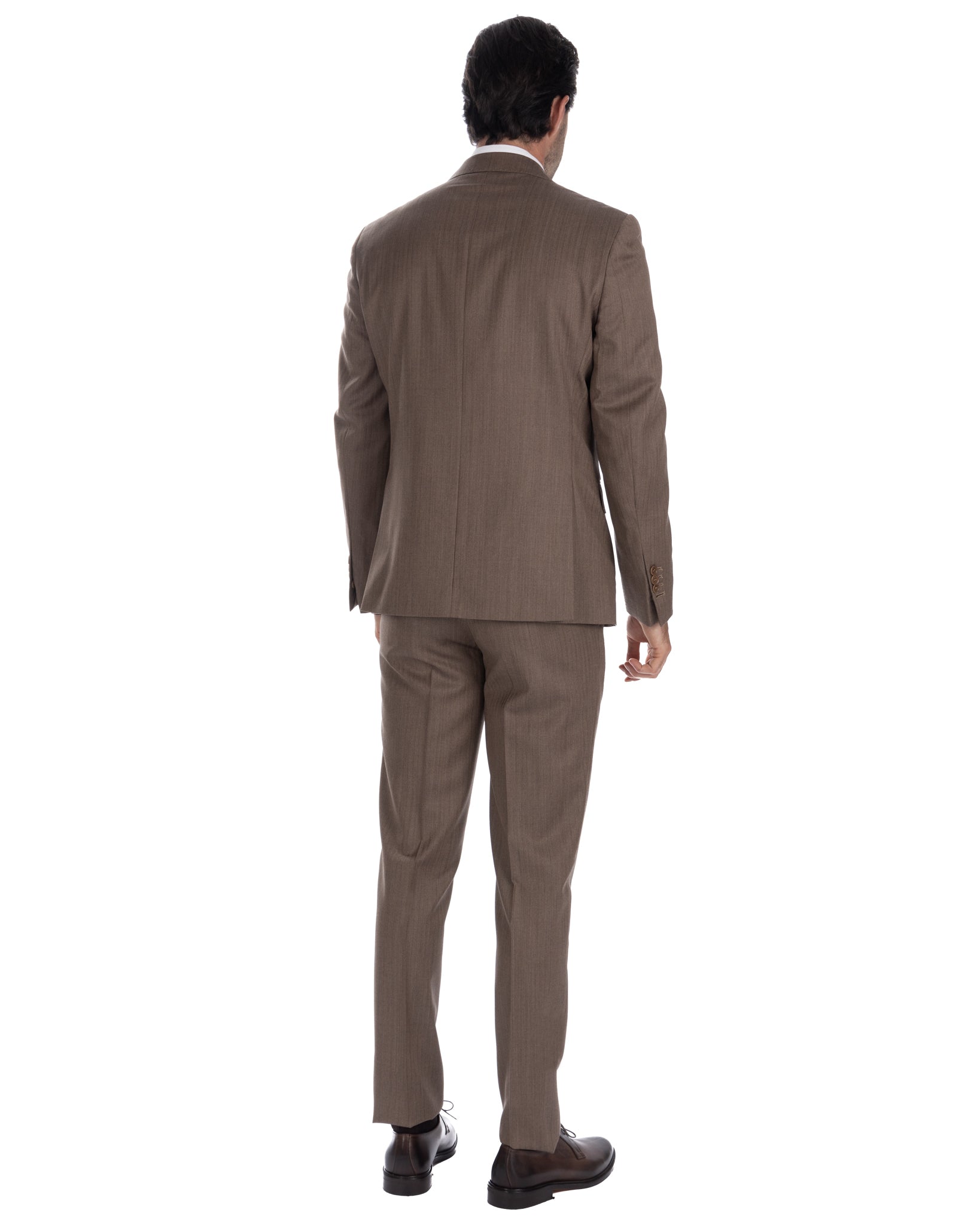 Single Breasted Herringbone Suit in Dark Brown - Vitale Barberis Canonico