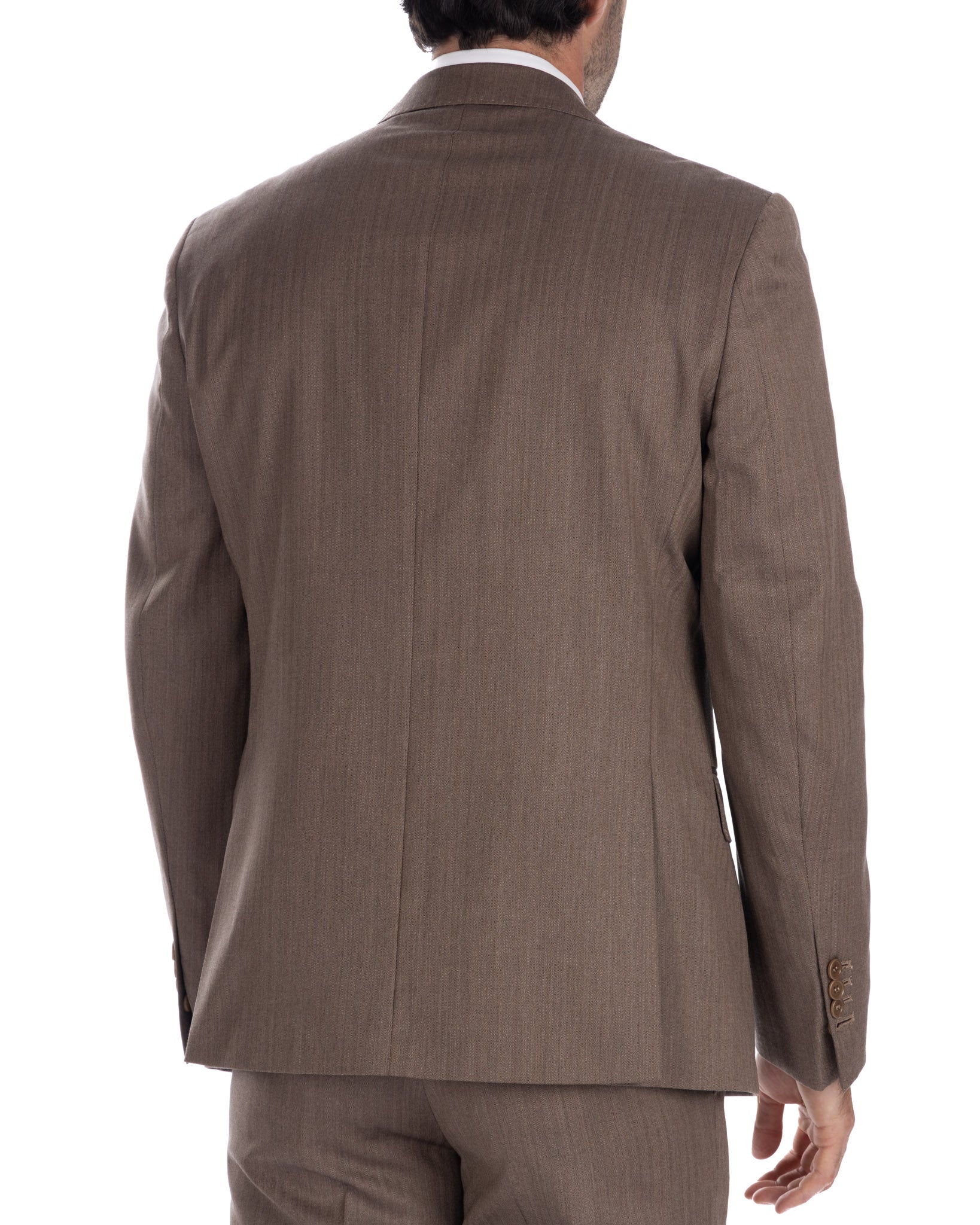 Single Breasted Herringbone Suit in Dark Brown - Vitale Barberis Canonico
