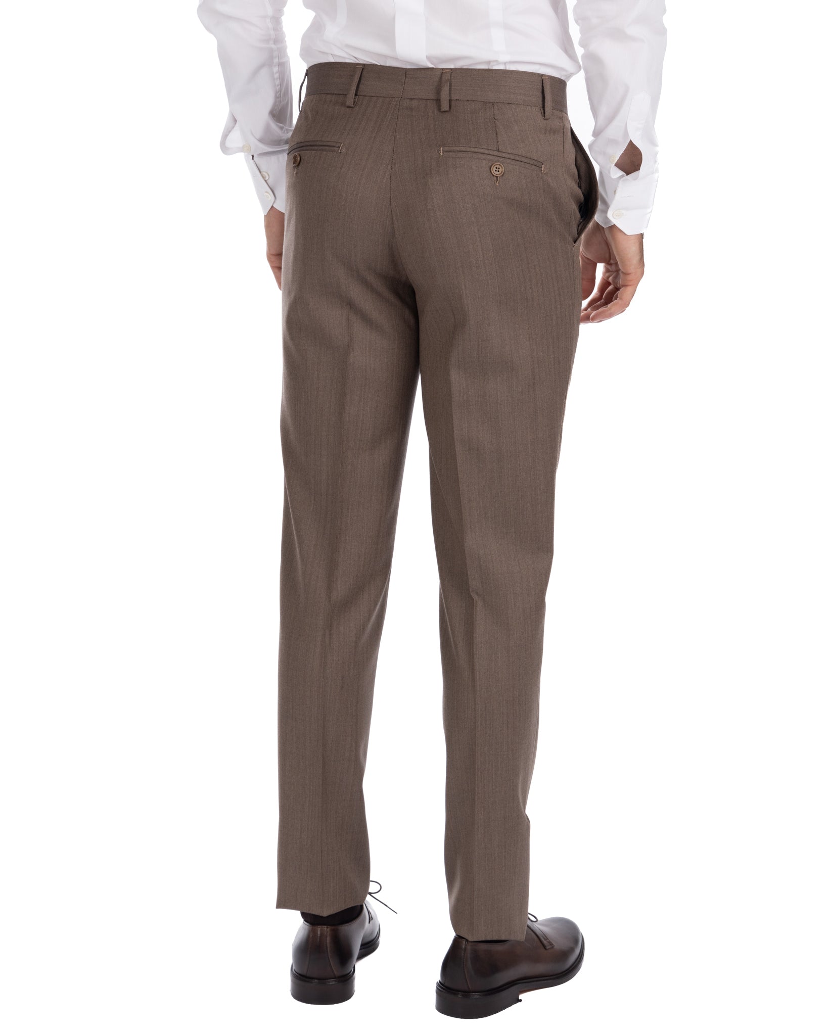 Single Breasted Herringbone Suit in Dark Brown - Vitale Barberis Canonico