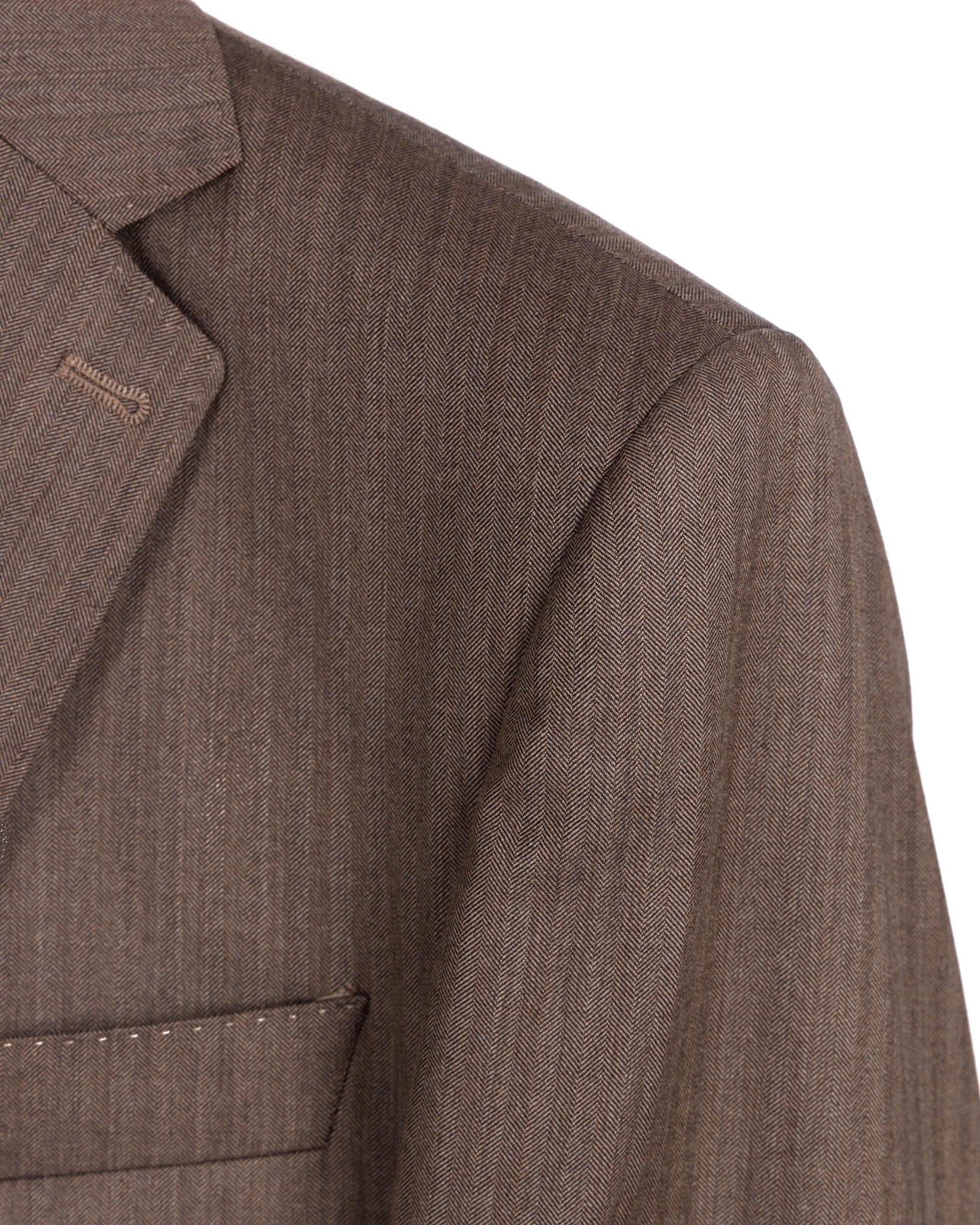 Single Breasted Herringbone Suit in Dark Brown - Vitale Barberis Canonico