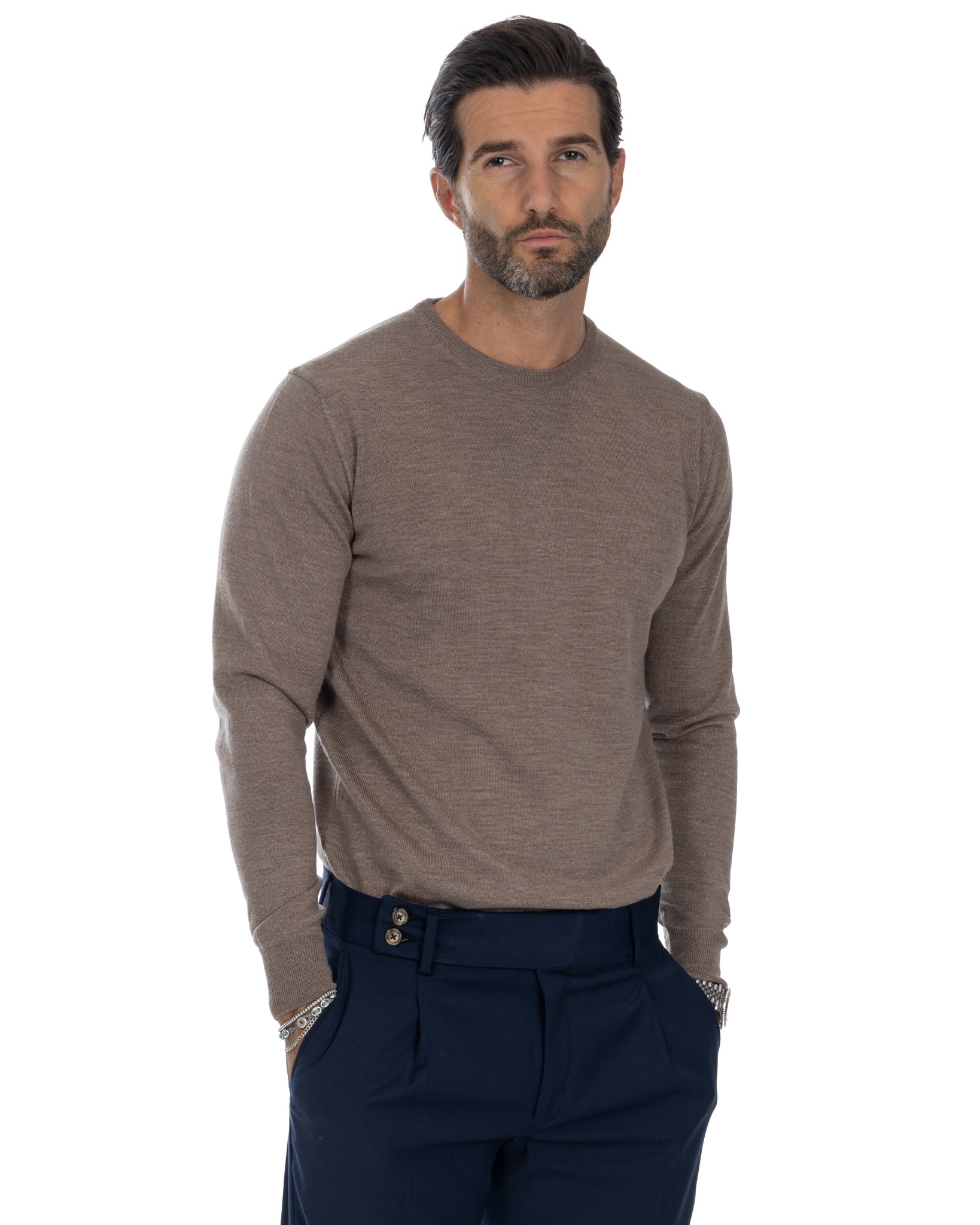 Furore - girocollo in lana merino Tollegno beige