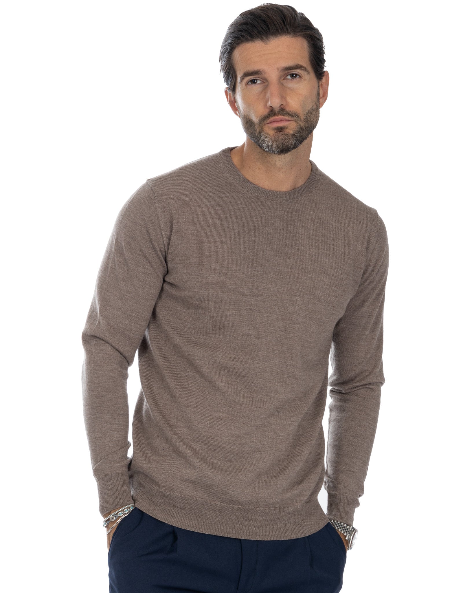 Furore - girocollo in lana merino Tollegno beige