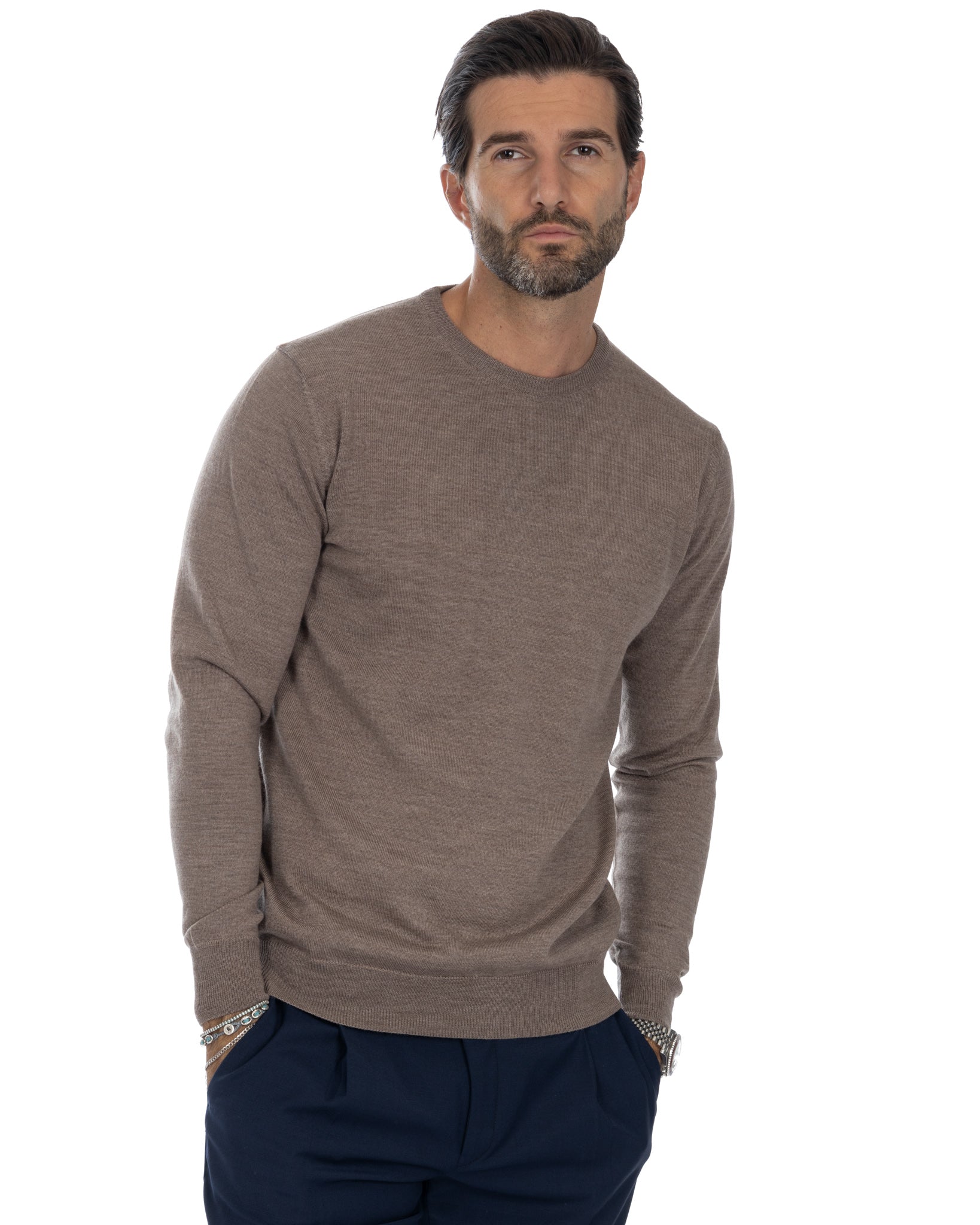 Furore - girocollo in lana merino Tollegno beige