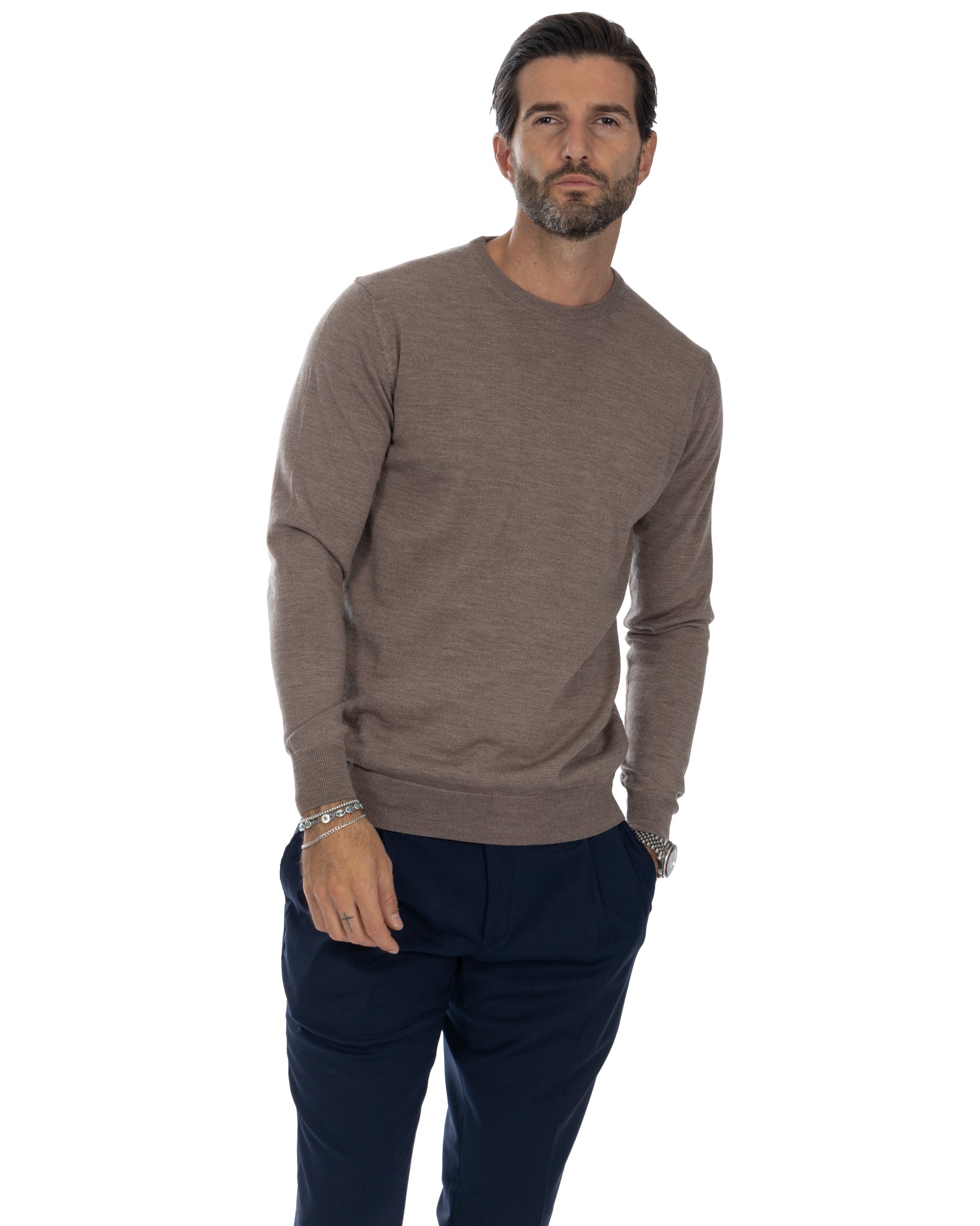 Furore - girocollo in lana merino Tollegno beige