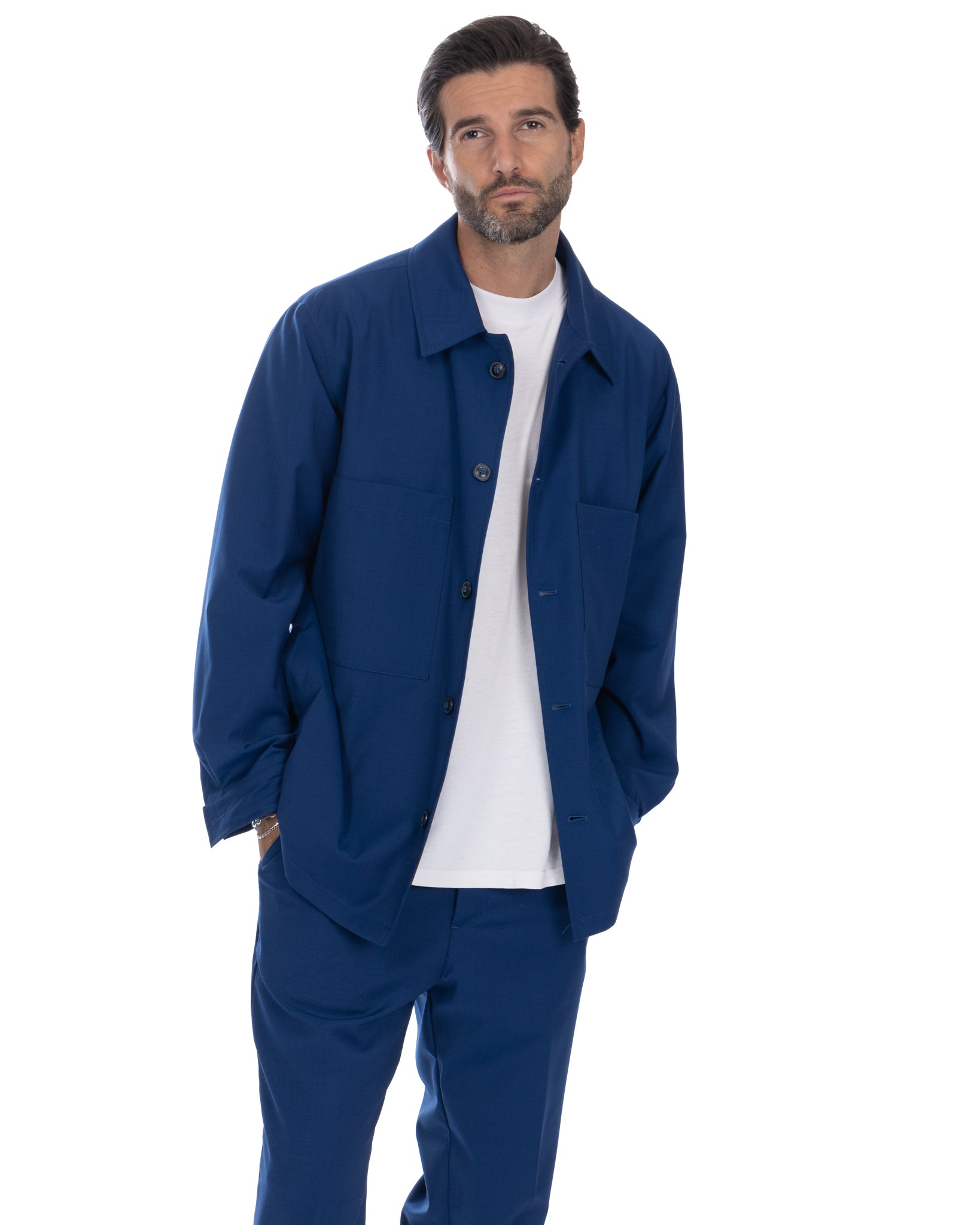 Donald - veste oversize bleu bleuet en laine mélangée