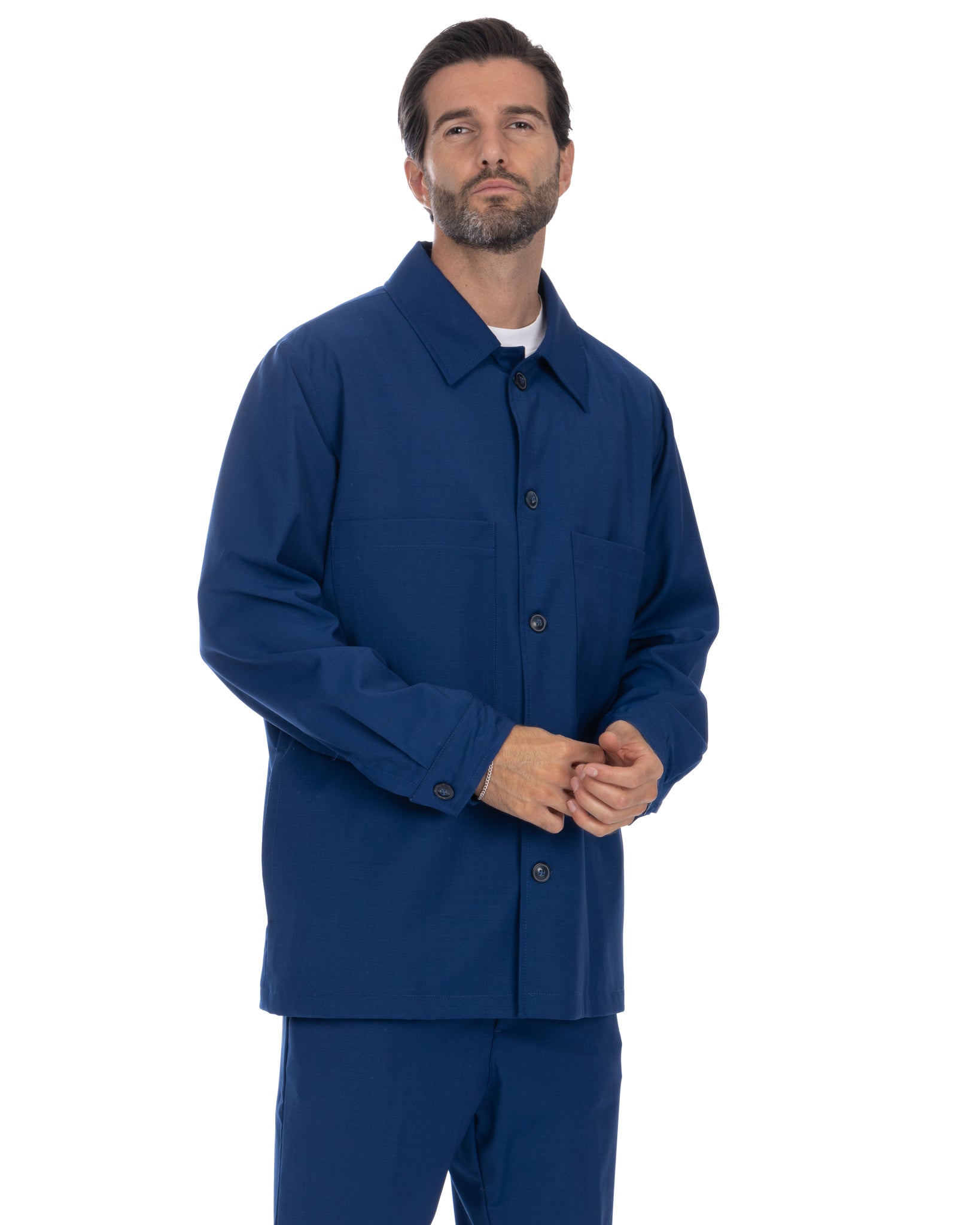 Donald - veste oversize bleu bleuet en laine mélangée