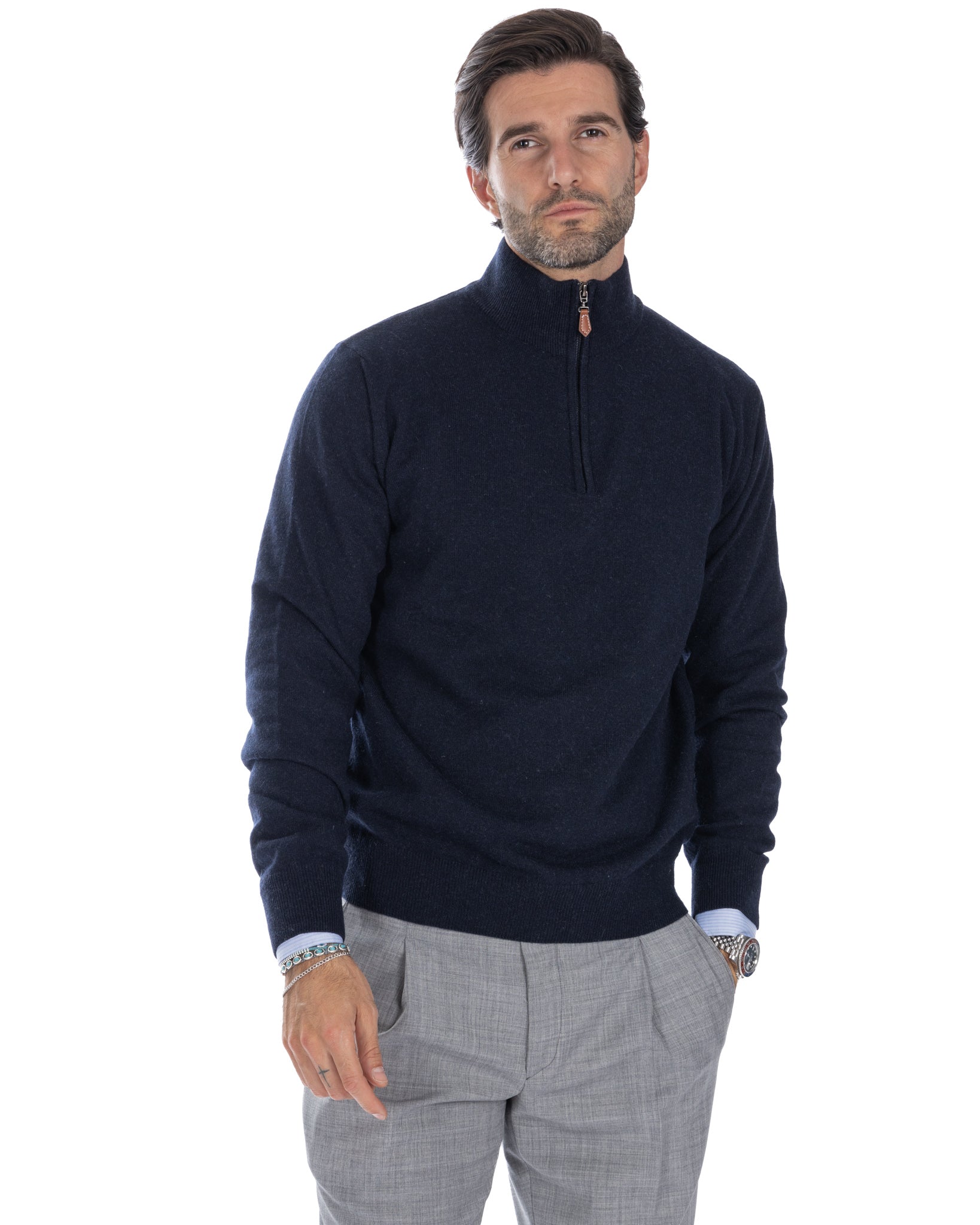 Rory zip-up turtleneck sweater in blue cashmere blend
