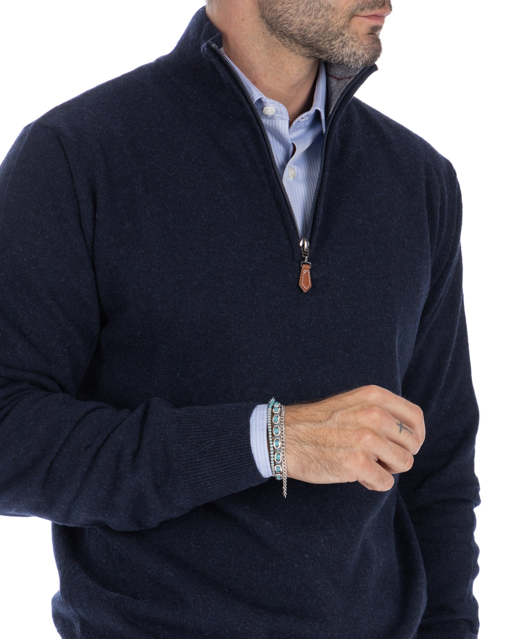 Rory zip-up turtleneck sweater in blue cashmere blend