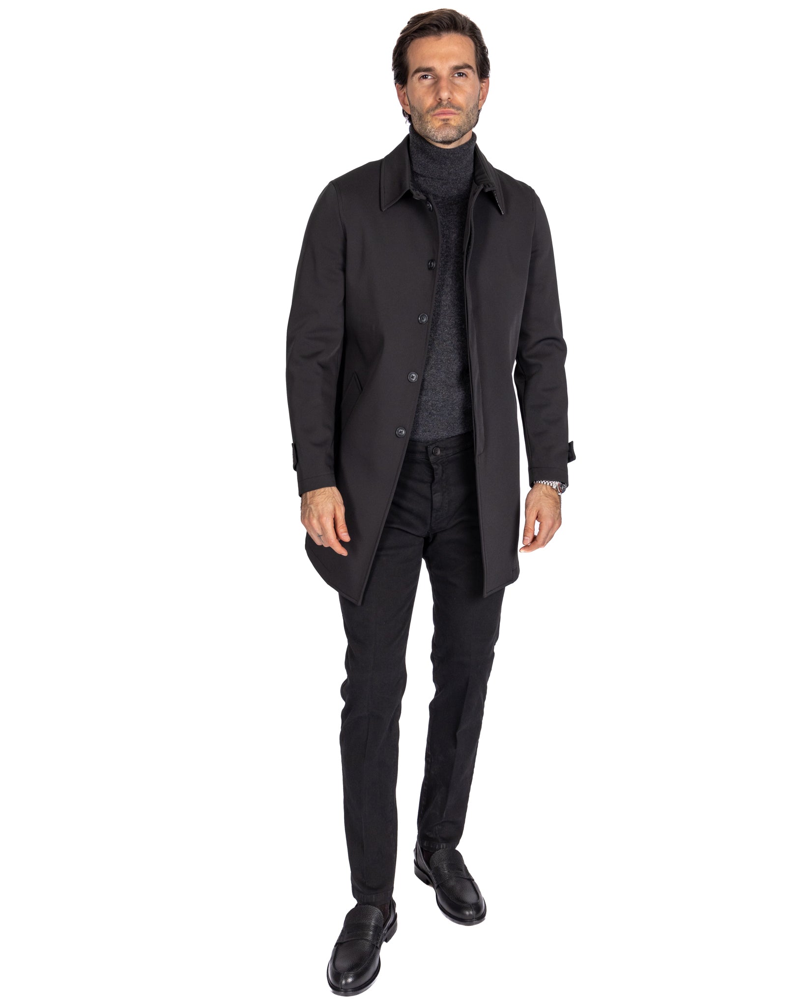 Tyler - black technical trench coat