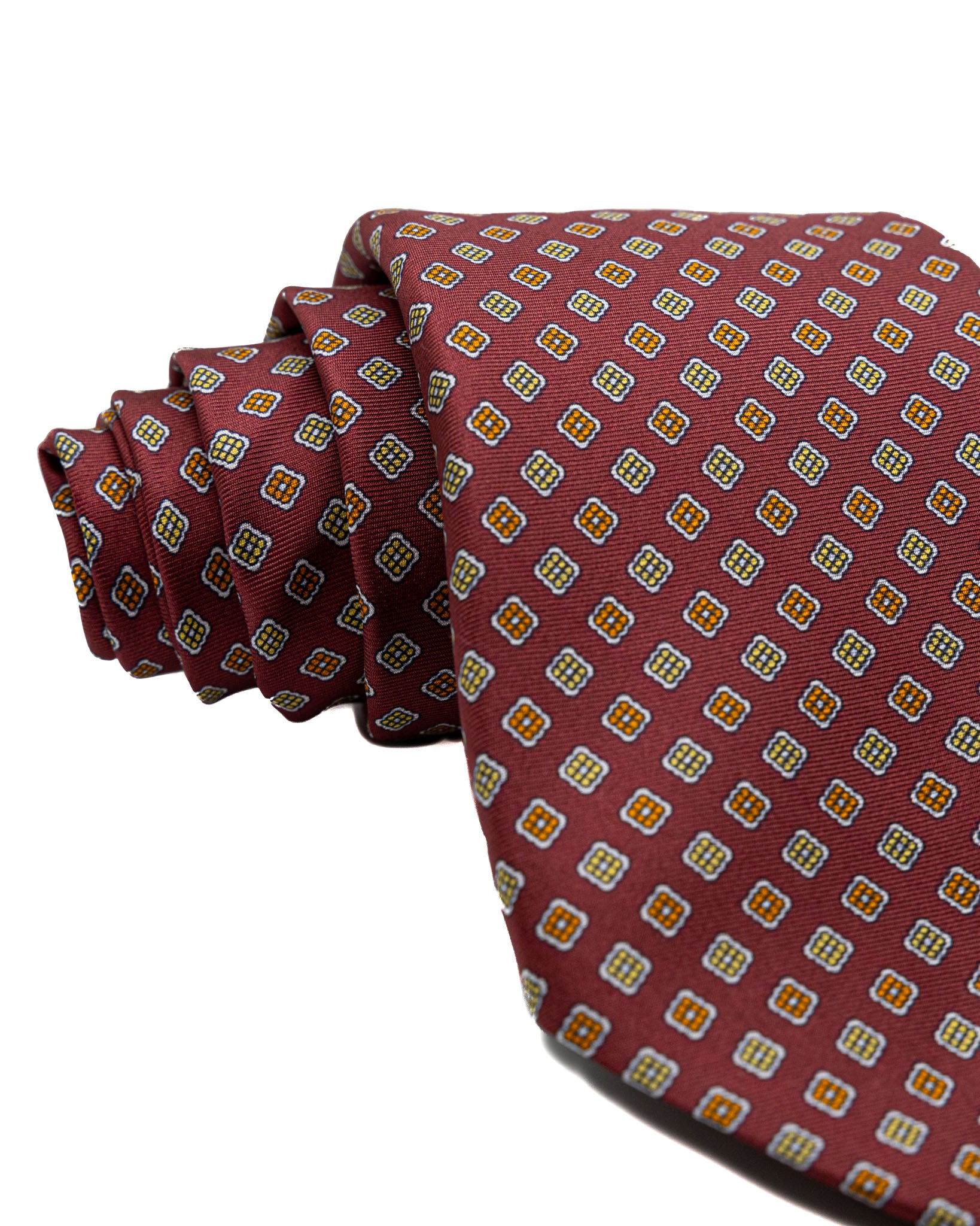 Cravate - sept plis en soie motif floral bordeaux