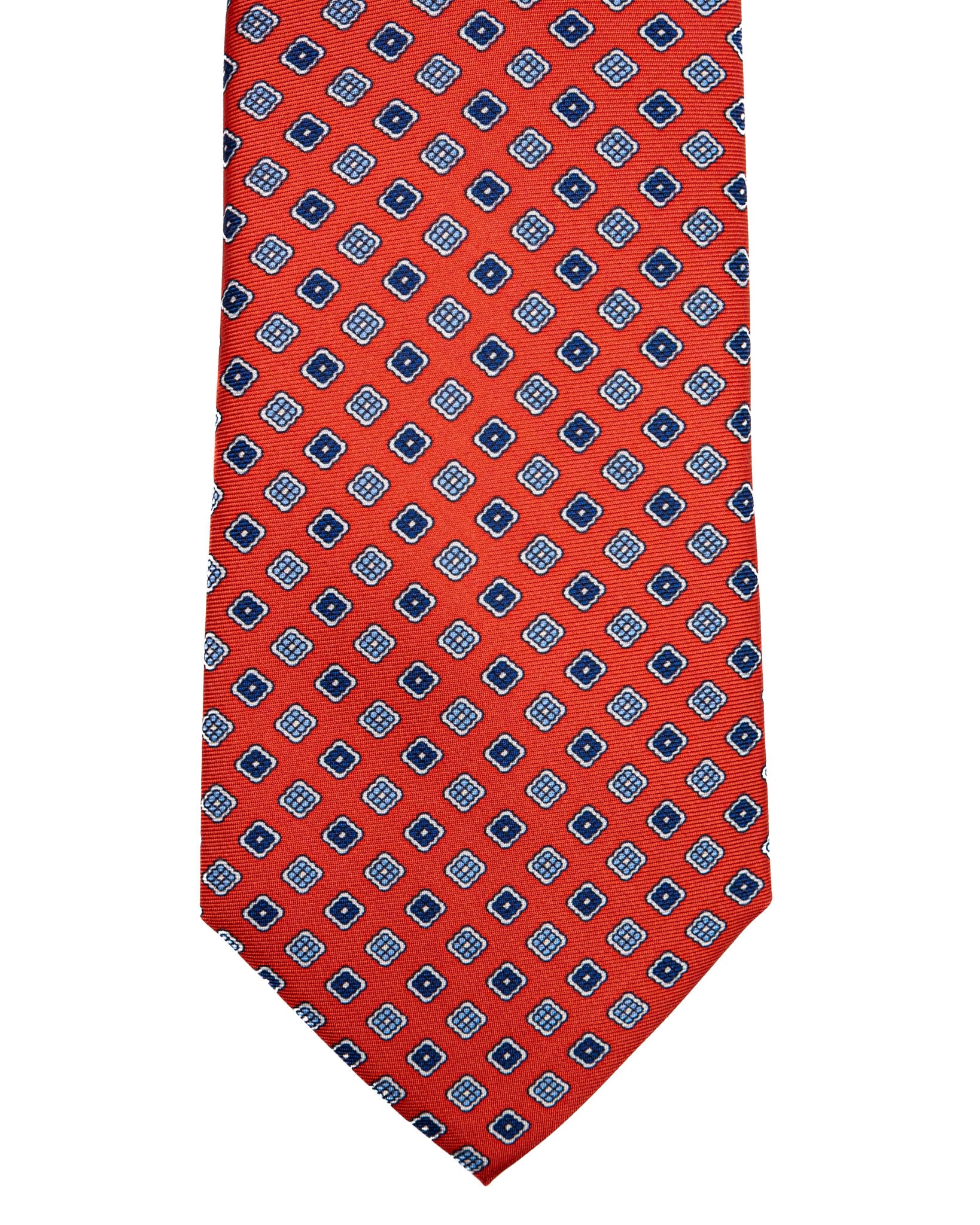 Tie - red seven fold silk with floral pattern