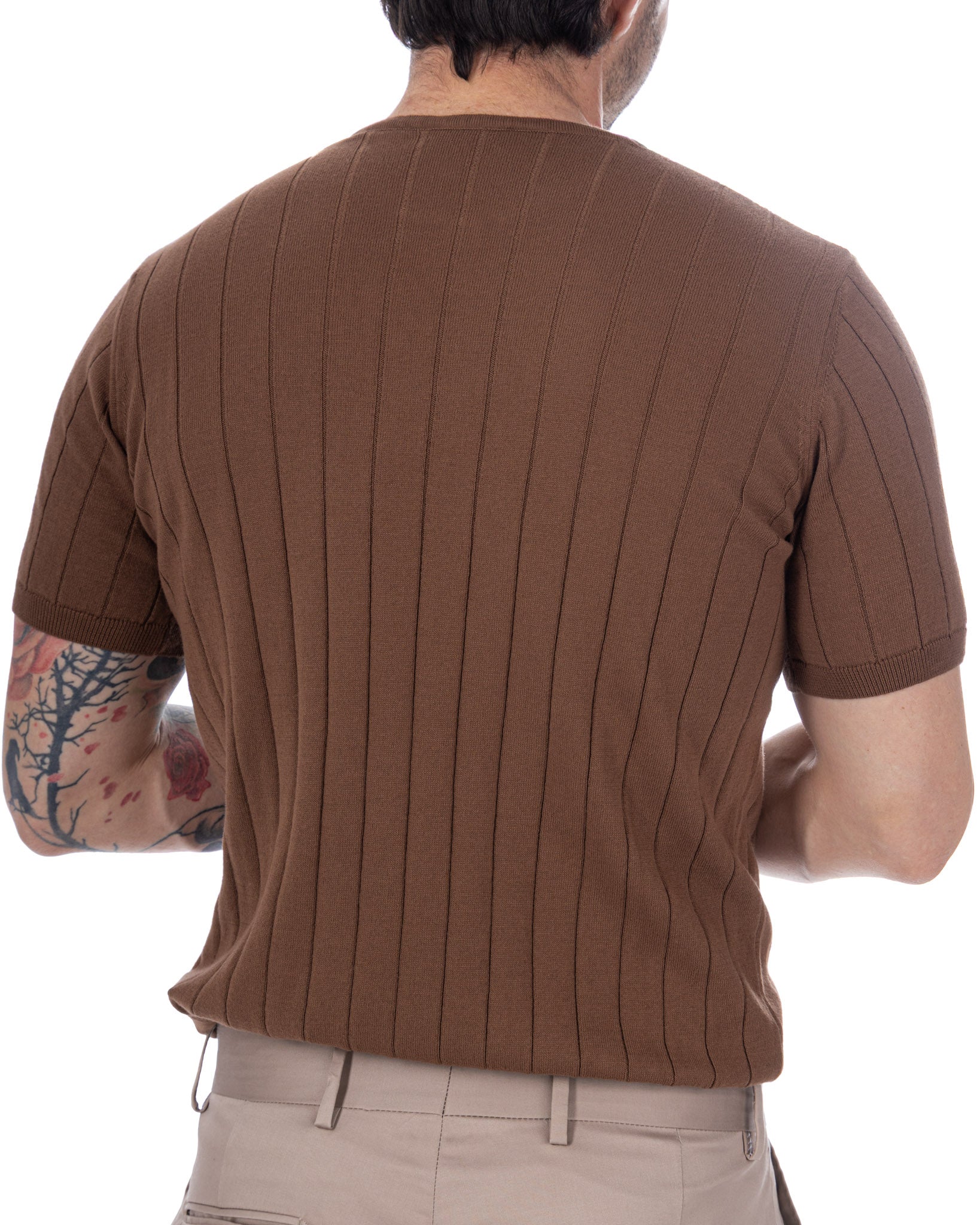 Adriano - dark brown ribbed knit t-shirt