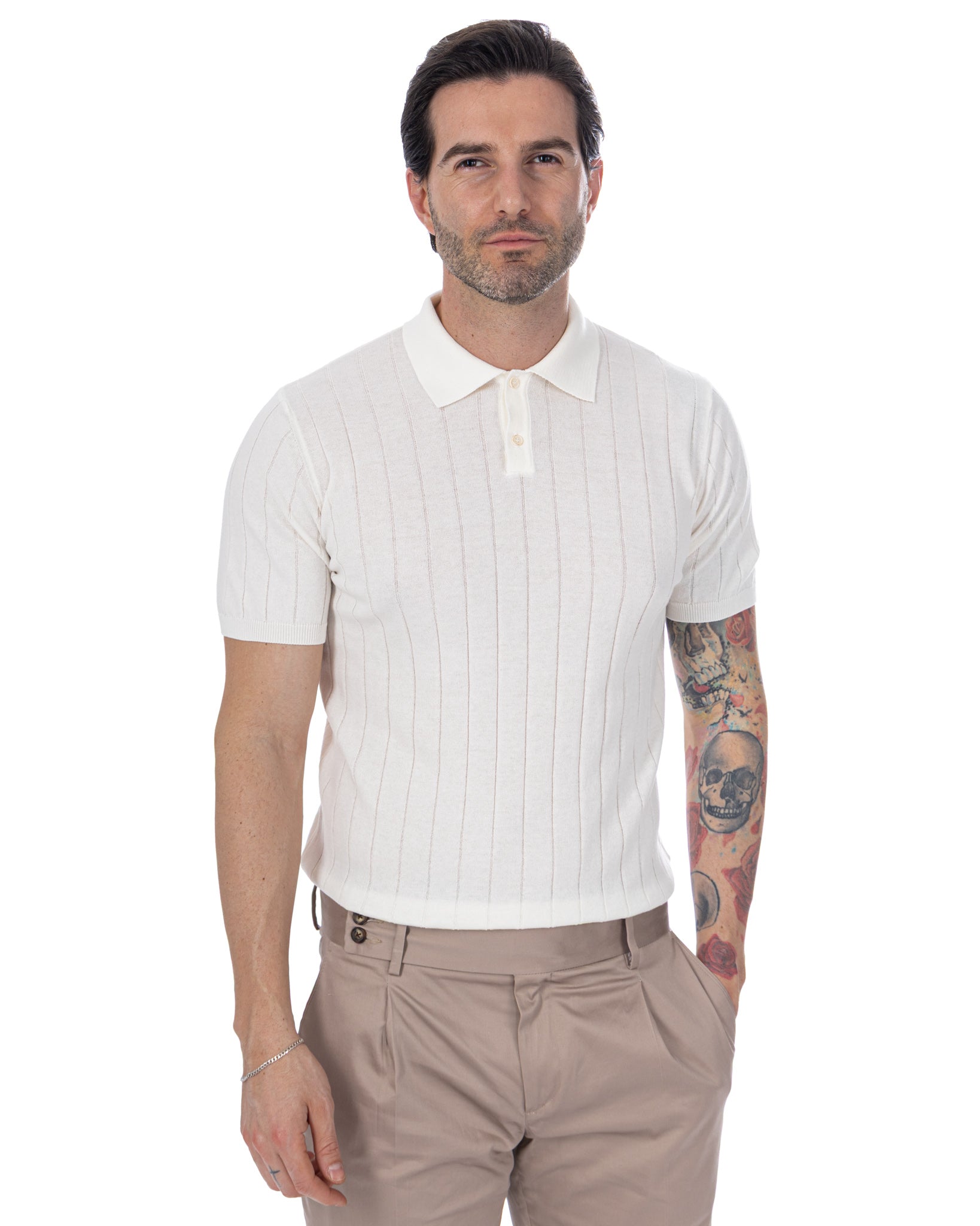 Cameron - polo in maglia a coste bianca